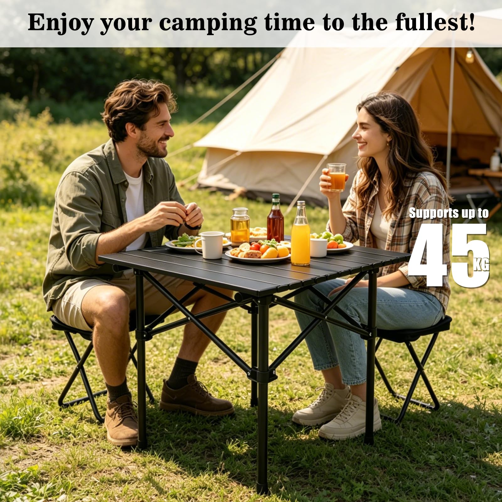 Table de camping pliable avec 2 chaises pliantes