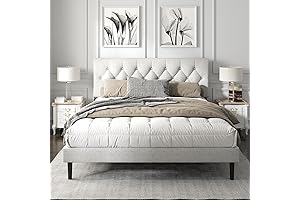 Noblewell Upholstered King Size Platform Bed Frame with Tufted Headboard