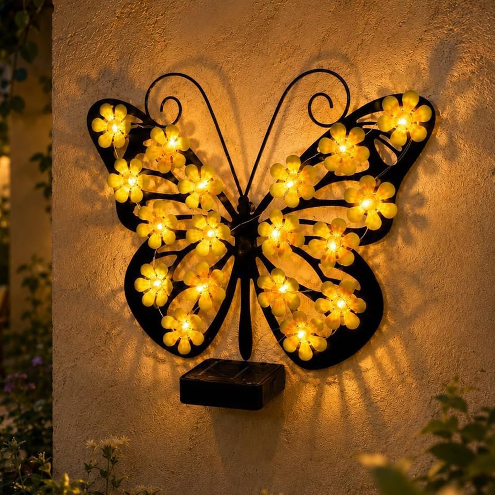 CHENRI Solar Butterfly Garden Light, Solar Butterfly Lights with Warm LED Flowers Gifts for Women Mom, Metal Butterfly Flower Lamp Wall-Mounted, Waterproof Solar Light for Fence, Patio, Yard, Garden