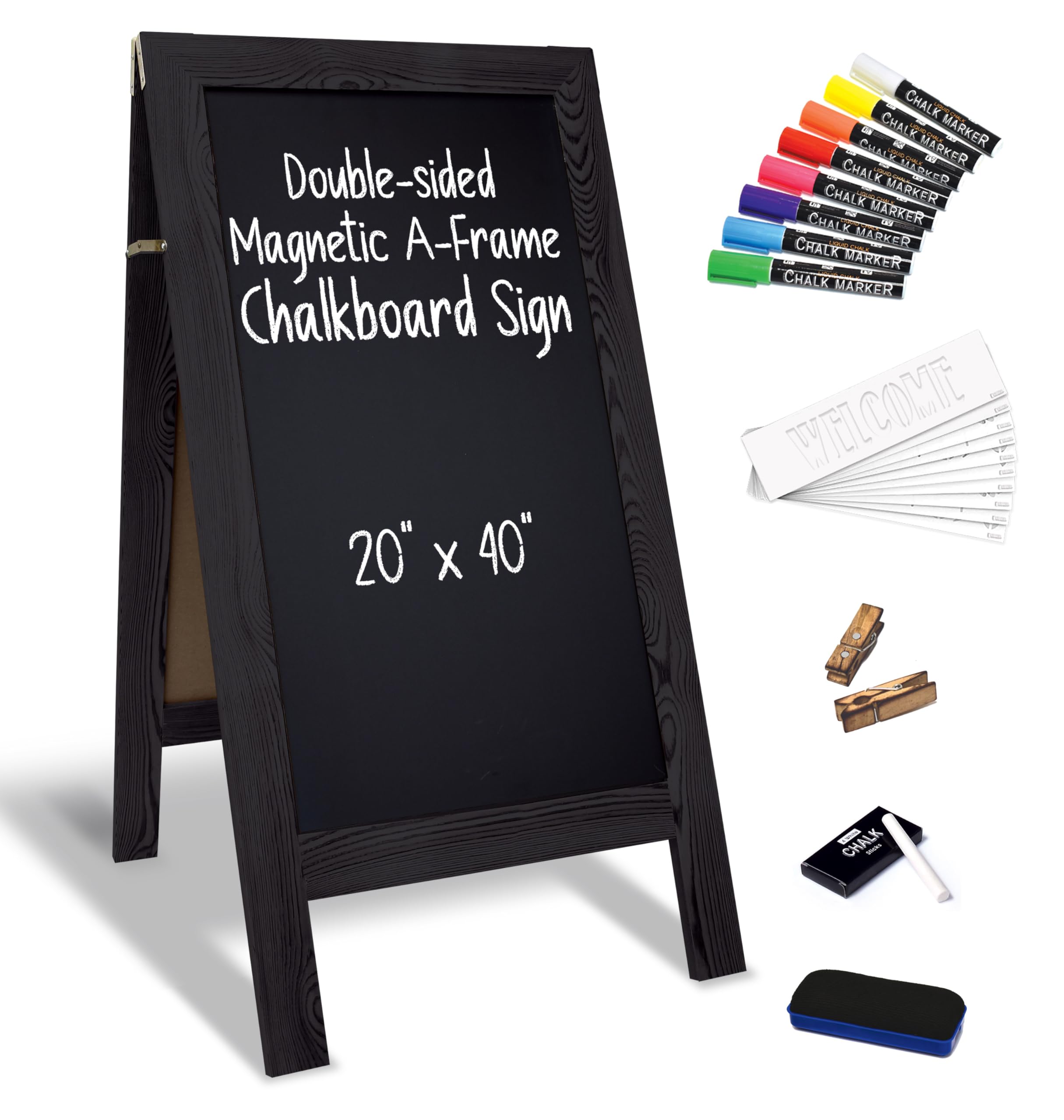 Better Office Products Magnetic A-Frame Chalkboard Sign, Extra Large 20" x 40", Standing Chalkboard Easel, Deluxe Set with Multiple Accessories,