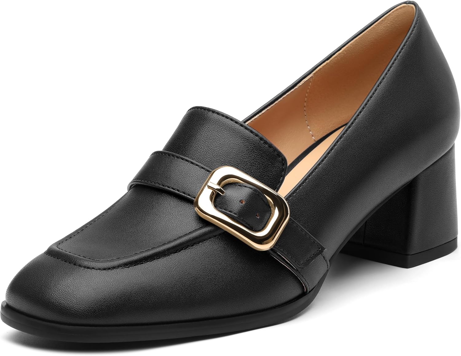 Women's Comfortable Chunky Heel Loafers, Stylish Square - Toe, All - Weather Solid Dress Pumps for Women, Suitable for Work and Daily Wear