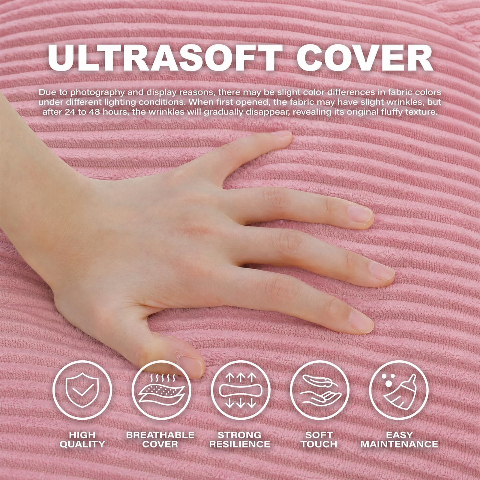 Runder Sitzsack, Cord Bean Bag Chair mit Füllung für Erwachsene & Kinder, Gemütlicher Lounge Sessel Relaxliege für Wohnzimmer, Schlafzimmer(M-Rosa)