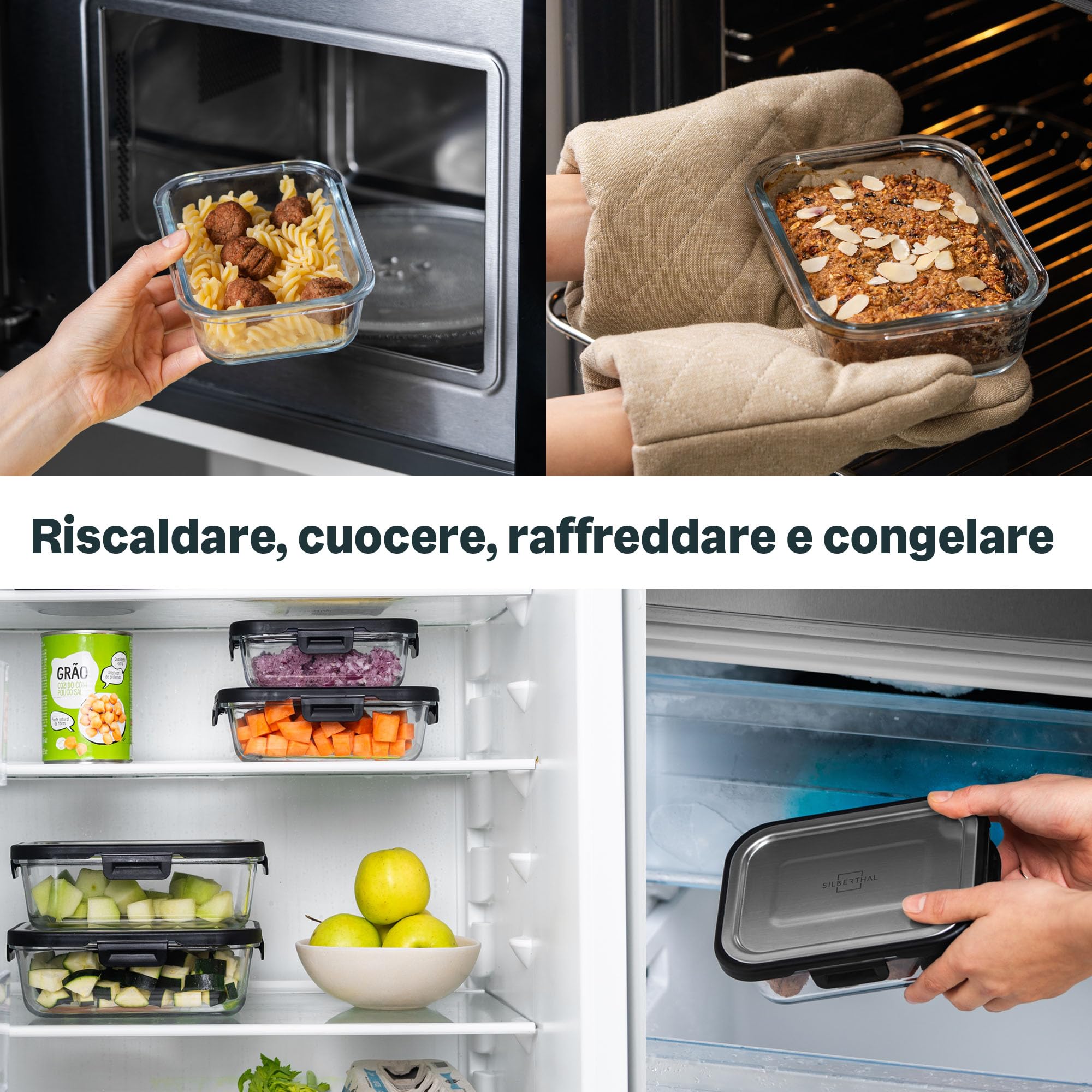 SILBERTHAL Set contenitori vetro ermetici - Porta pranzo per microonde