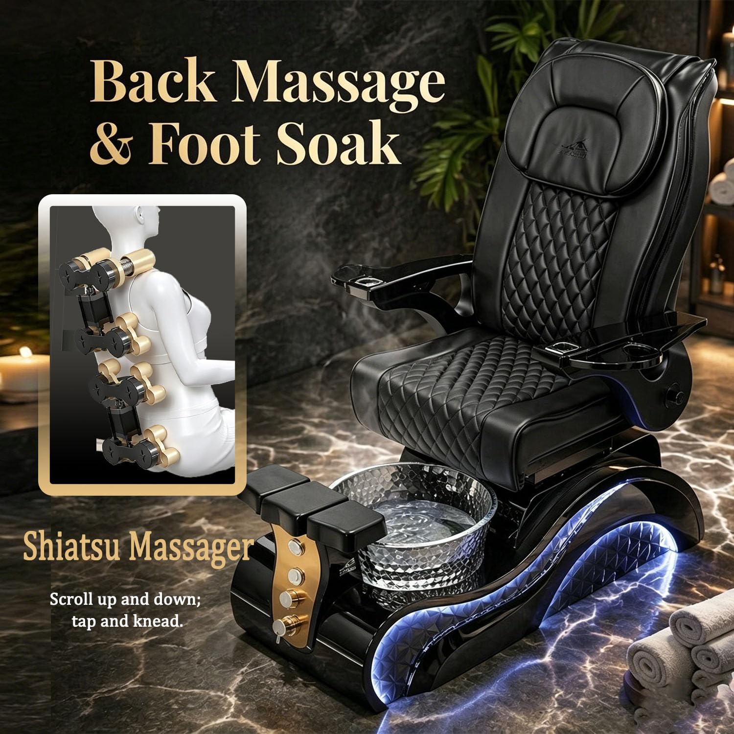 Elektrischer Fußbad-Massagesessel Fußmassagegerät elektrisch Shiatsu Rollen Ganzkörper mit Winkelverstellung Massagesessel mit Fußsprudelbad Nagelstudio