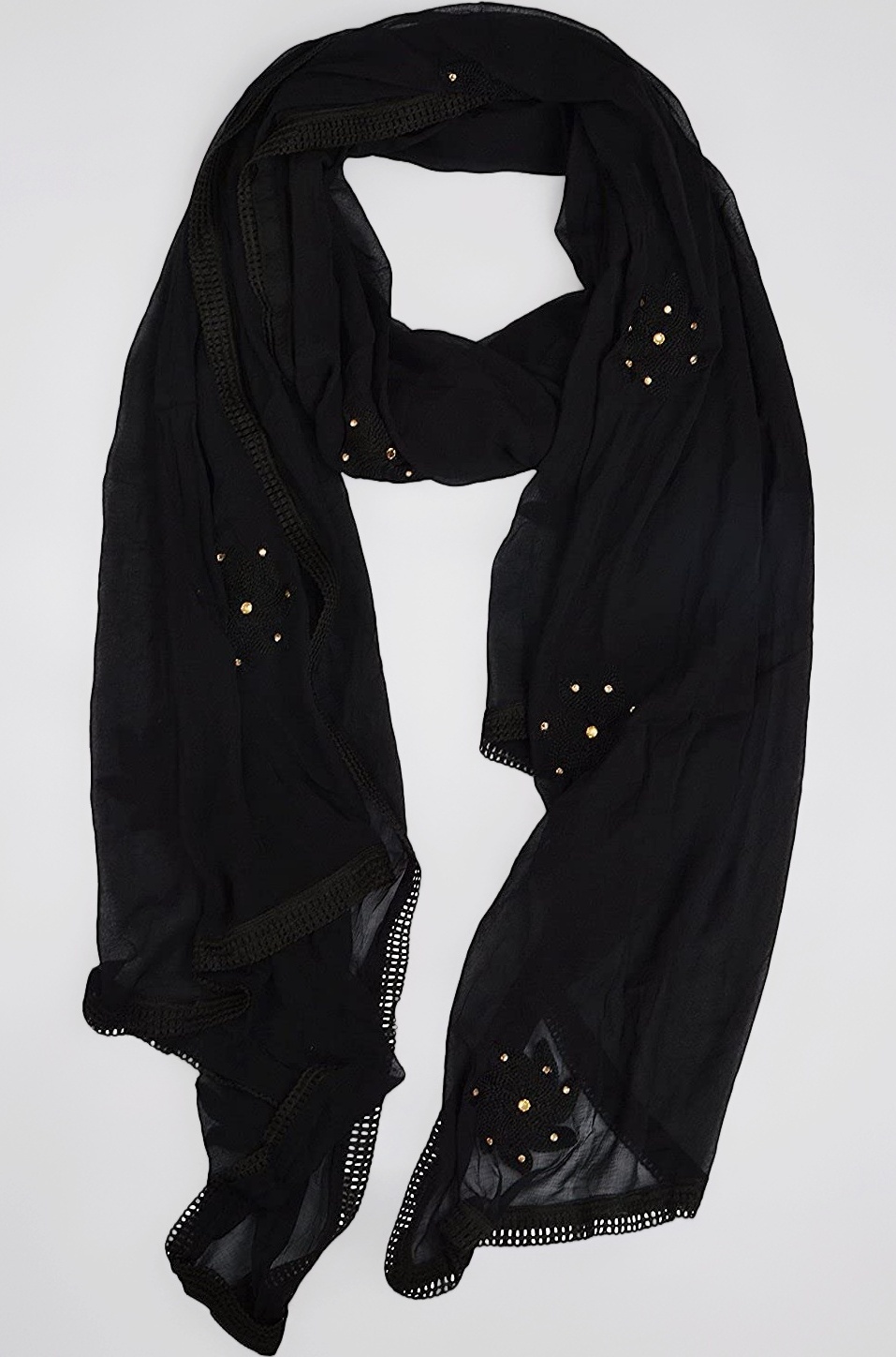 Flower Embroidered Diamond Work Chiffon Dupatta for Womens & Girls With 4 Side Lace