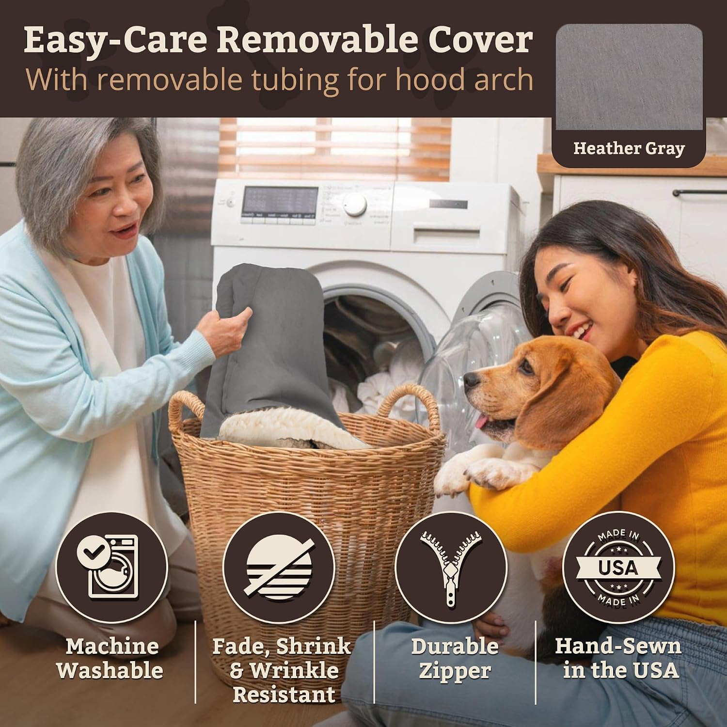 Snoozer Rectangle Cozy Cave Dog Bed - Indoor Dog Bed with Cover Cave, Covered Calming Burrow for Small Sized Pets with Blanket Attached, Enclosed, Washable Cover - Small, Heather Gray