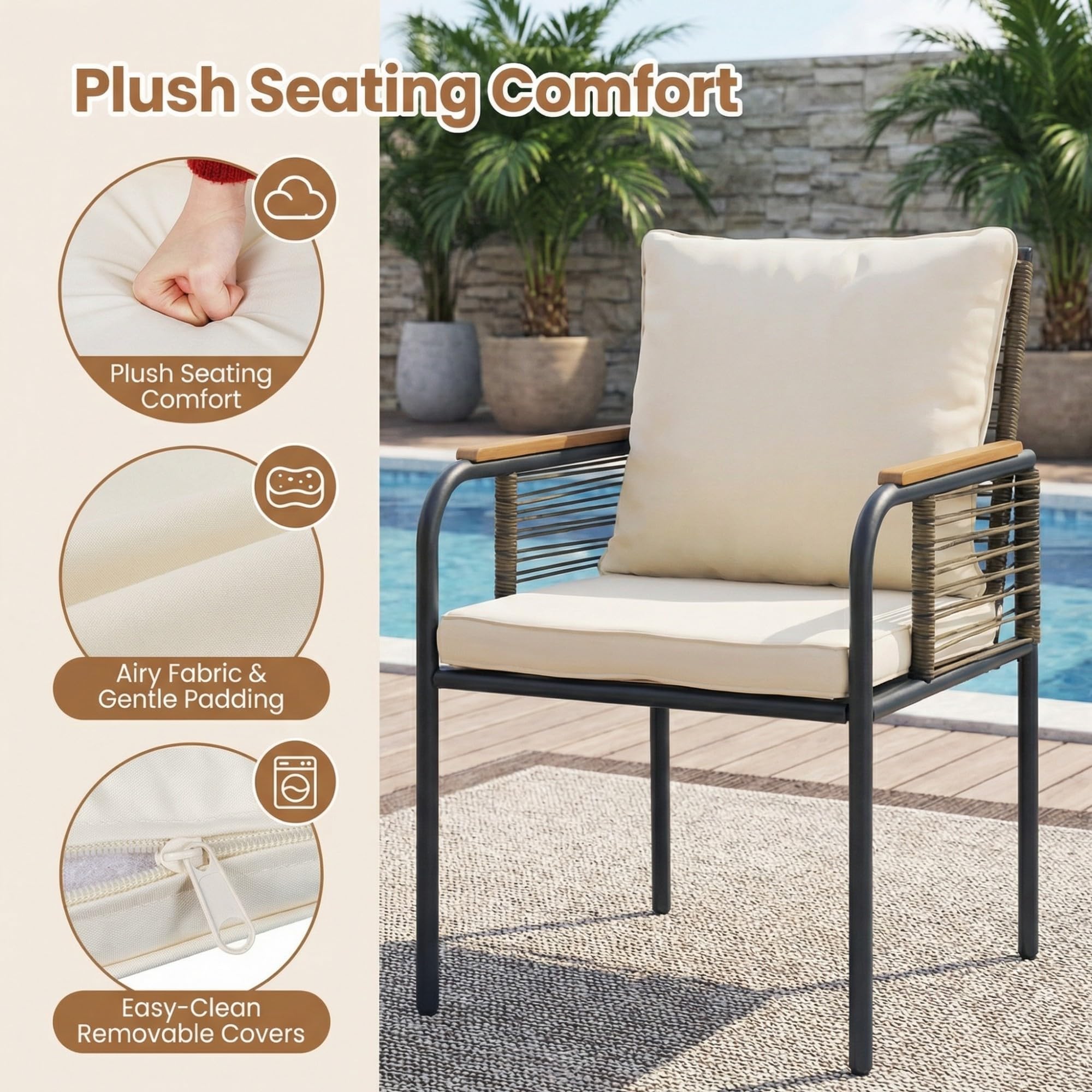 LIFEZEAL Set giardino 3 pezzi in rattan, set tavolo e 2 sedie con cuscini, set bistrot da terrazza per balcone, veranda, giardino, cortile