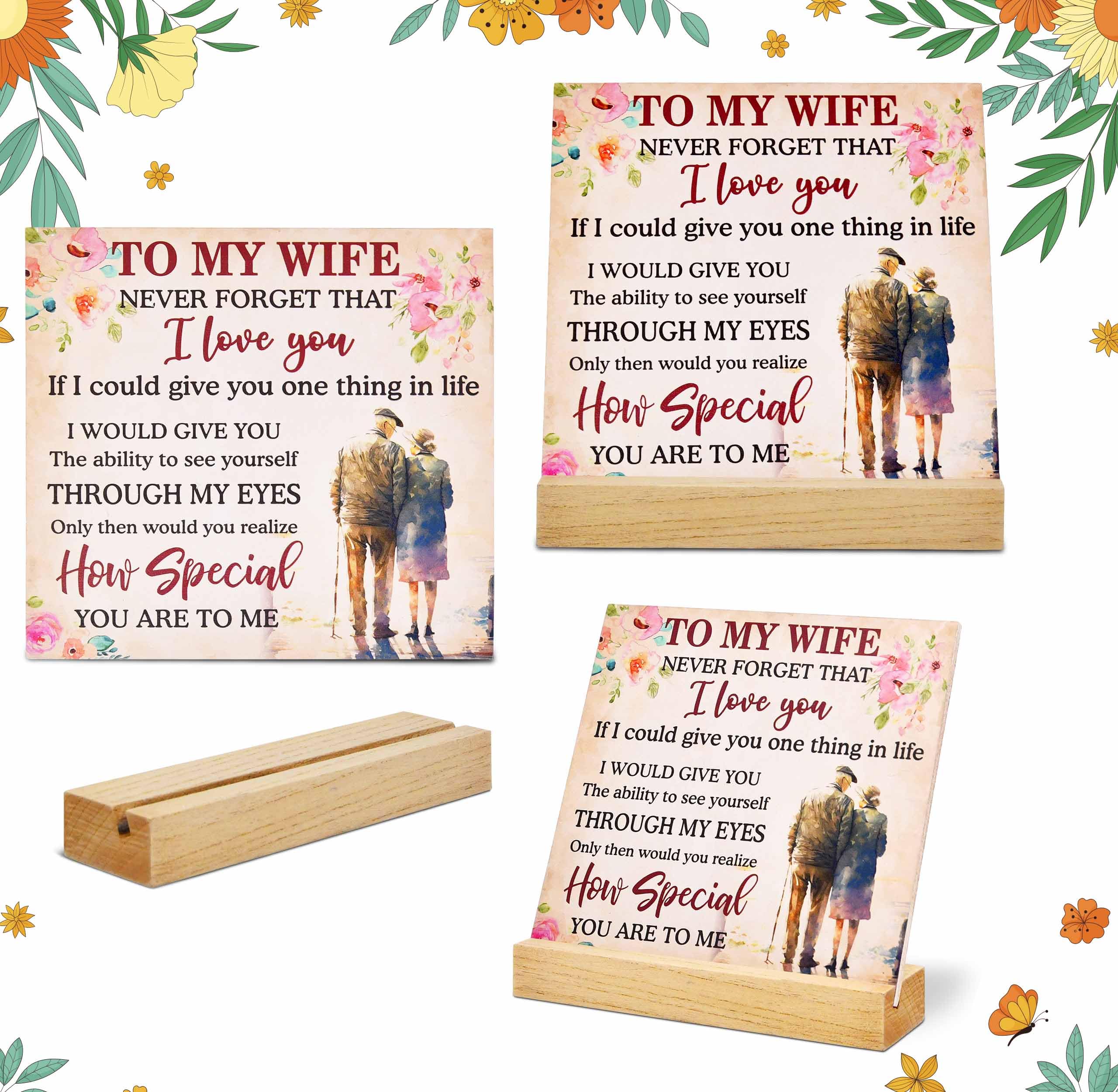 Romantic Gift for Wife Plaque with Wooden Stand, Love Quote Sign for Wife, Anniversary Birthday Valentine’s Day Christmas Gift for Her Decor