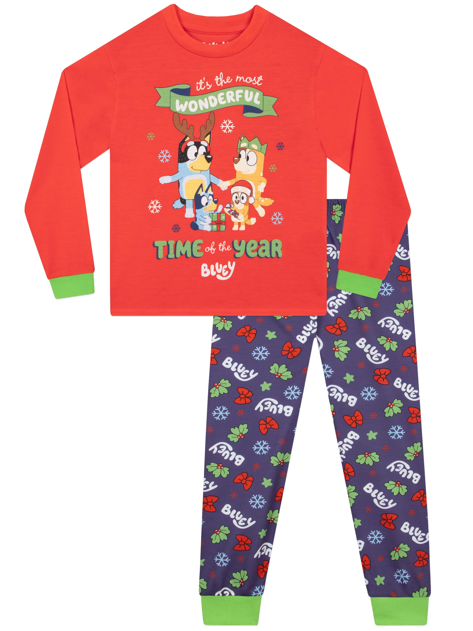 Bluey Christmas Pyjamas Girls Red - Bingo & Friends - Its The Most Wonderful Time Of The Year Slogan - 18-24 Months