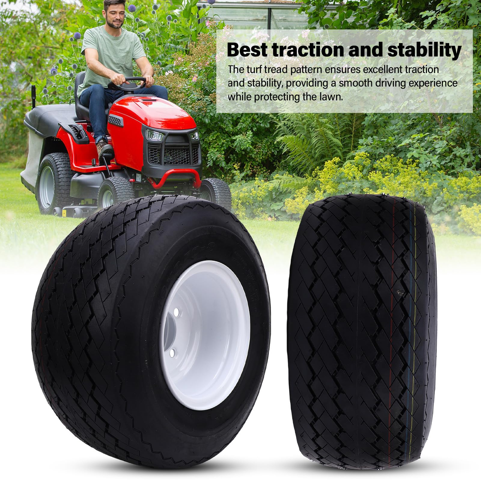 Asixxsix 18x8.50-8 Neumáticos de Cortacésped con Borde, 4 Pernos 4 Capas de Neumáticos sin Tubería y Conjunto de Ruedas, Neumático de Césped de Goma Delantero/Trasero para Montar