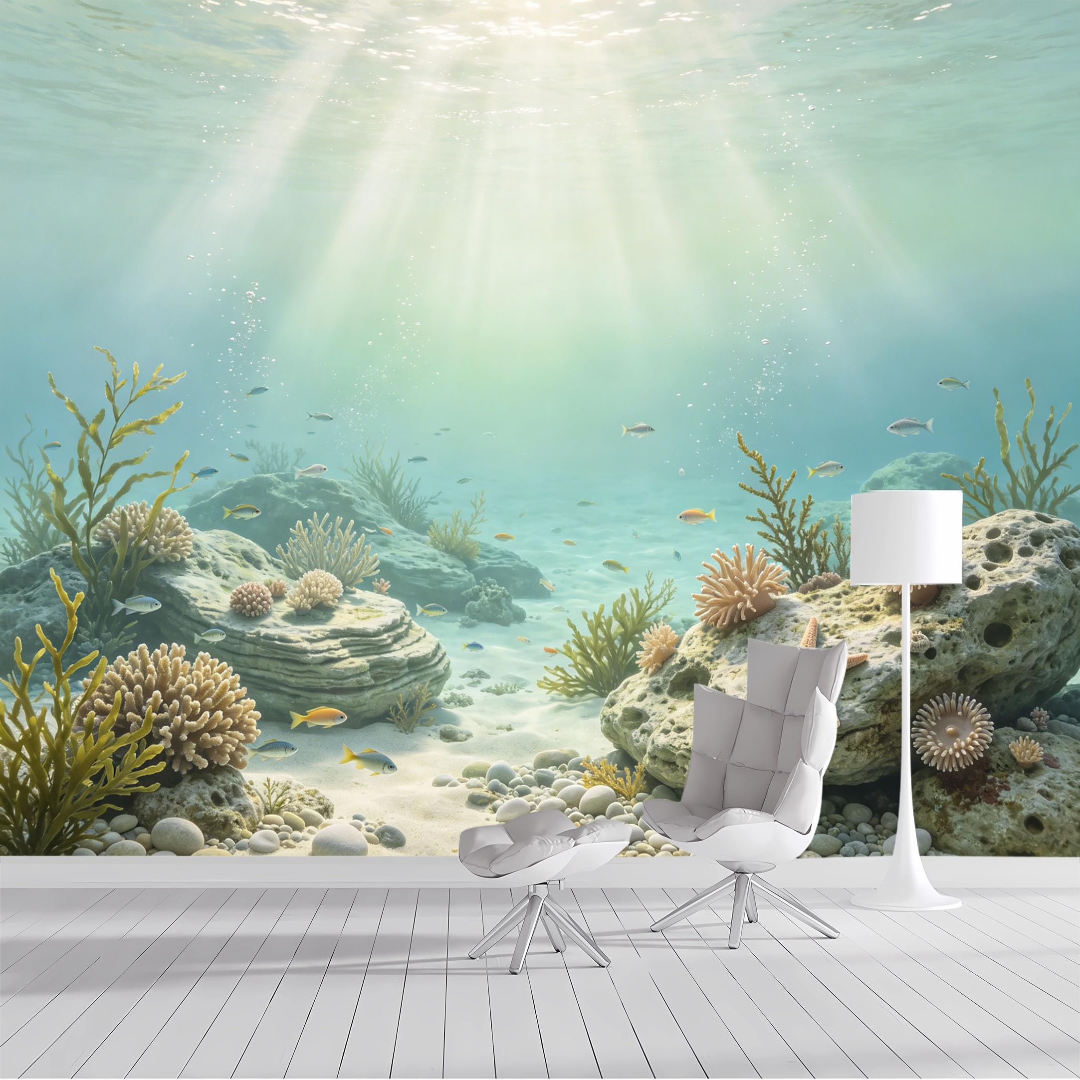 Custom Size Wall Mural Underwater Ocean Coral Reef Fish Marine Life Seascape Watercolor SelfAdhesive Wall Fabric Removable Peel and Stick Wallpaper for Living Room Bedroom Bathroom