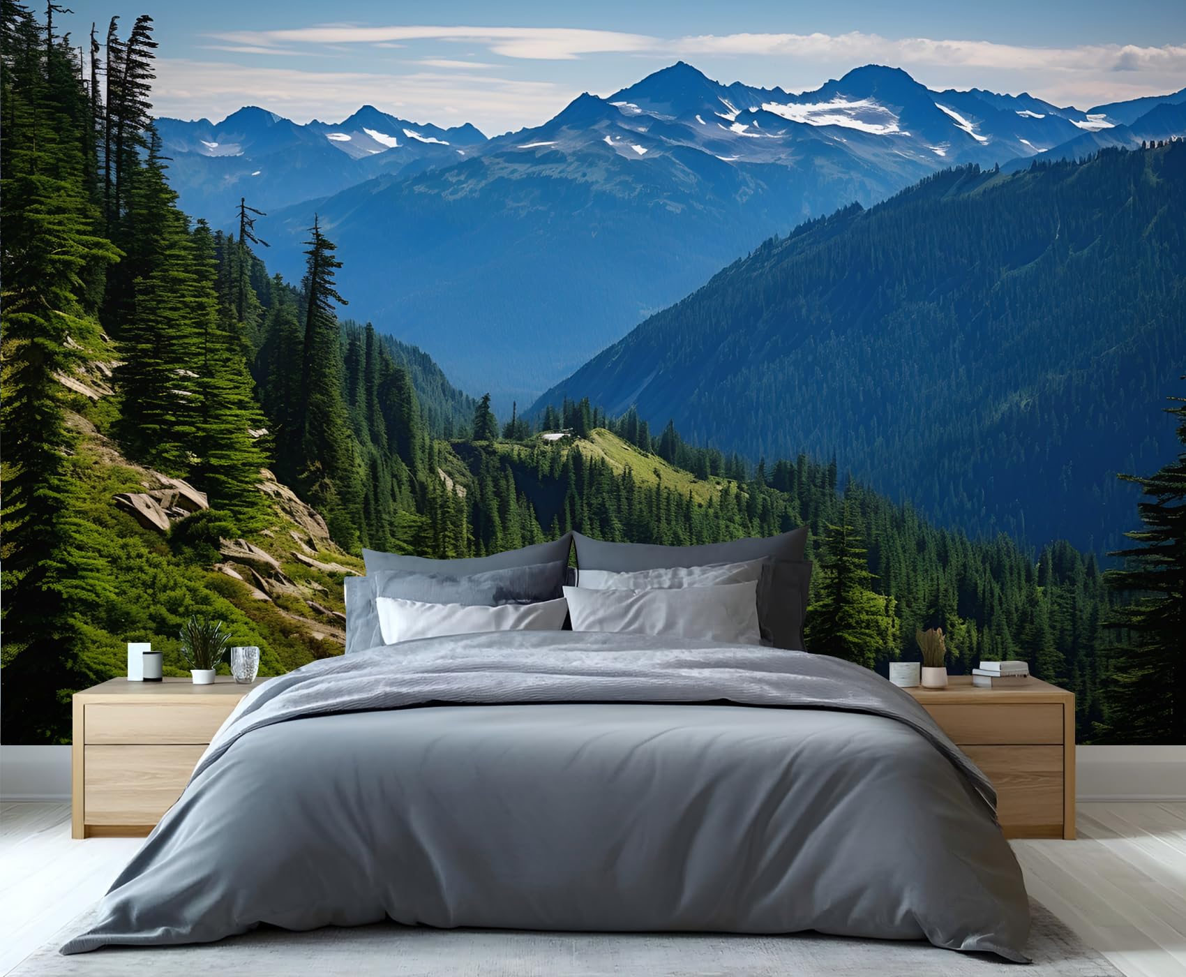 YXQAIED Snowy Mountain Range Wallpaper, Forest Wallpapers for Living Room Natural Landscape Poster Wall Painting for Office Bedroom Children's Room Corridor, 366x254cm