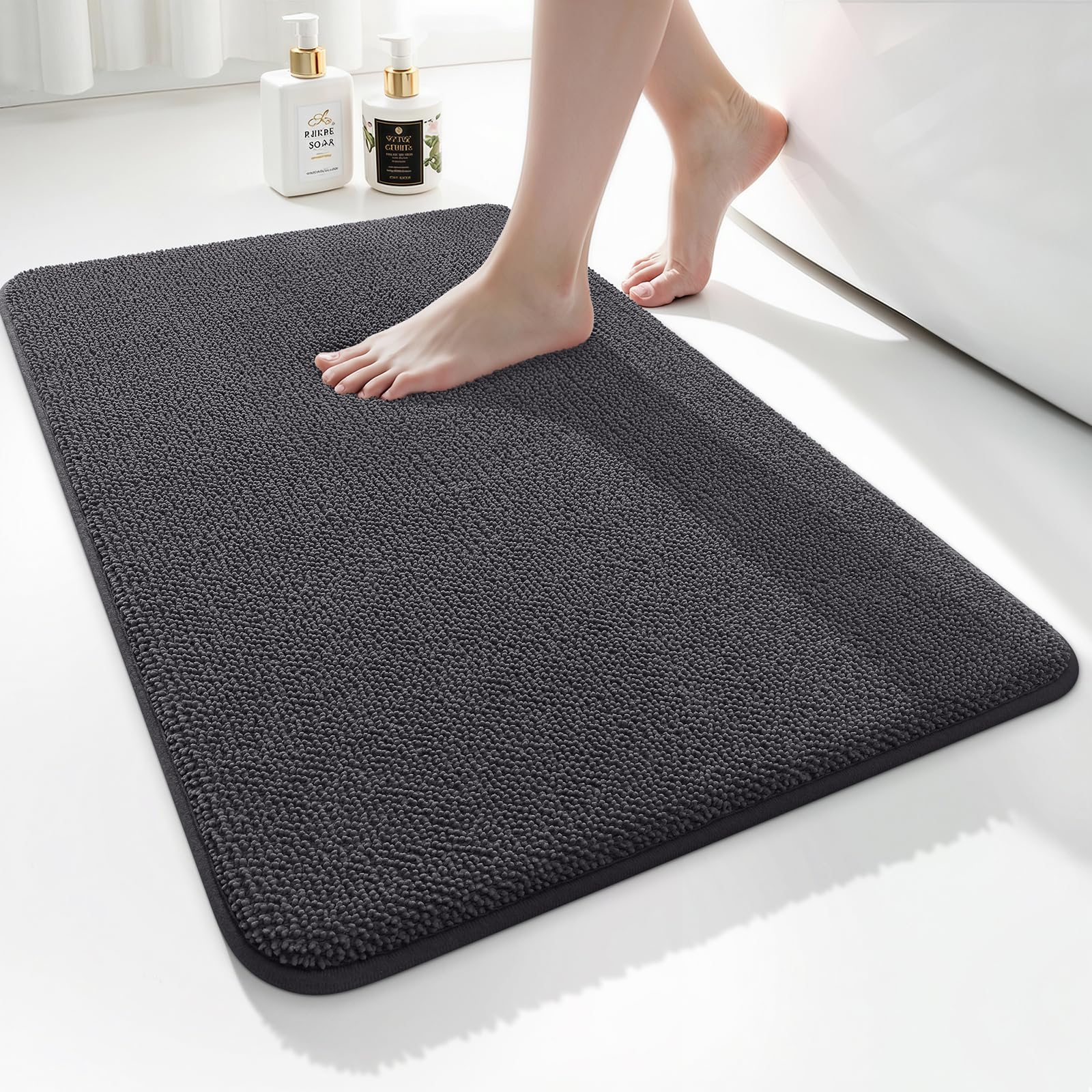 smiry Thick Memory Foam Bath Mat,40 x 60 cm,Extra Soft Absorbent Bathroom Mat,Non-Slip Quick Dry Bath Mats for Bathroom,Machine-Washable Bath Rug Foot Mat,Dark Grey — image 1