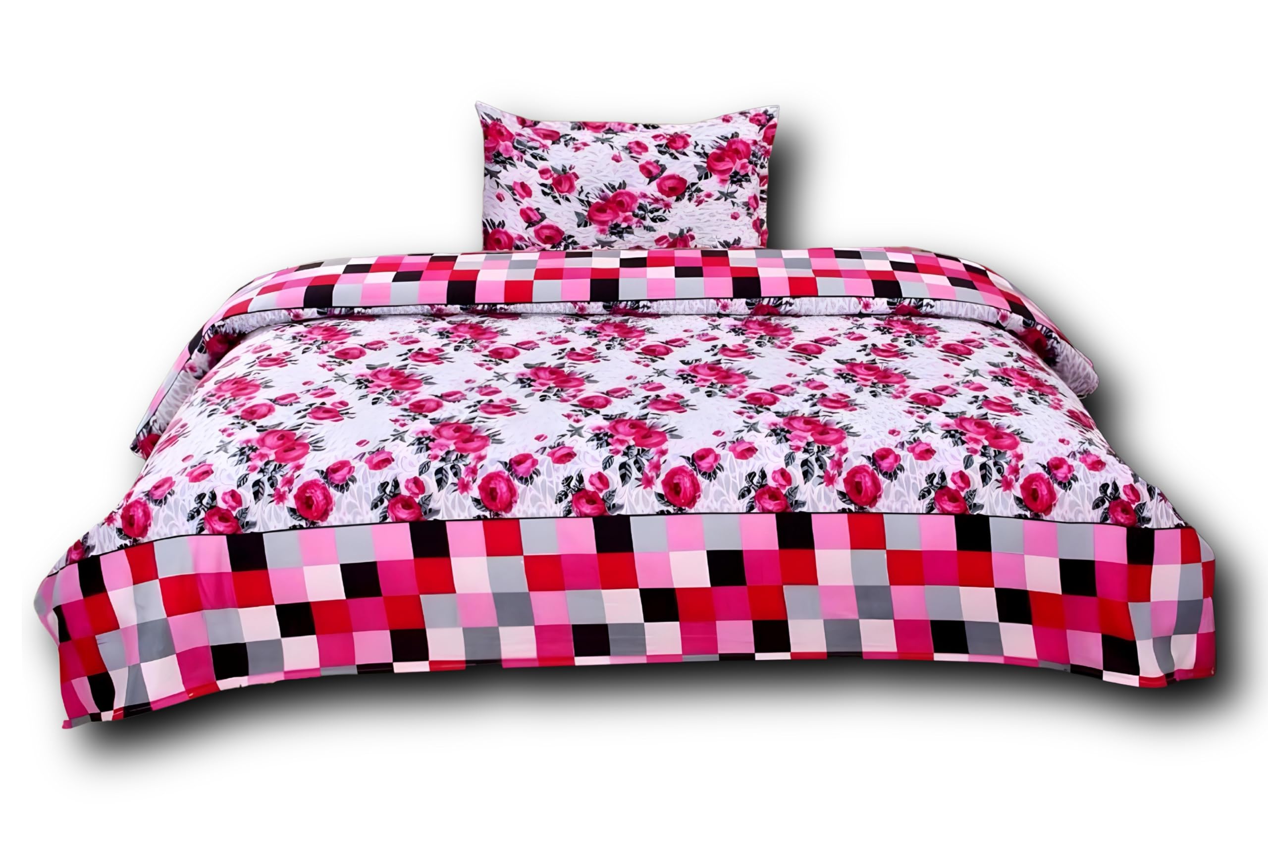 FEELINGS Twin Size Solid 100% Cotton Printed Single Bedsheet with Pillow Covers for Single/Coat/Diwan Bed Multicolor 100 gsm