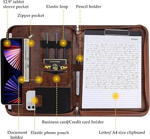 Miniatura 3 de ProCase Cartera de negocios Padfolio carpeta con cremallera paquete con cartera 3-Ring Padfolio carpeta organizador