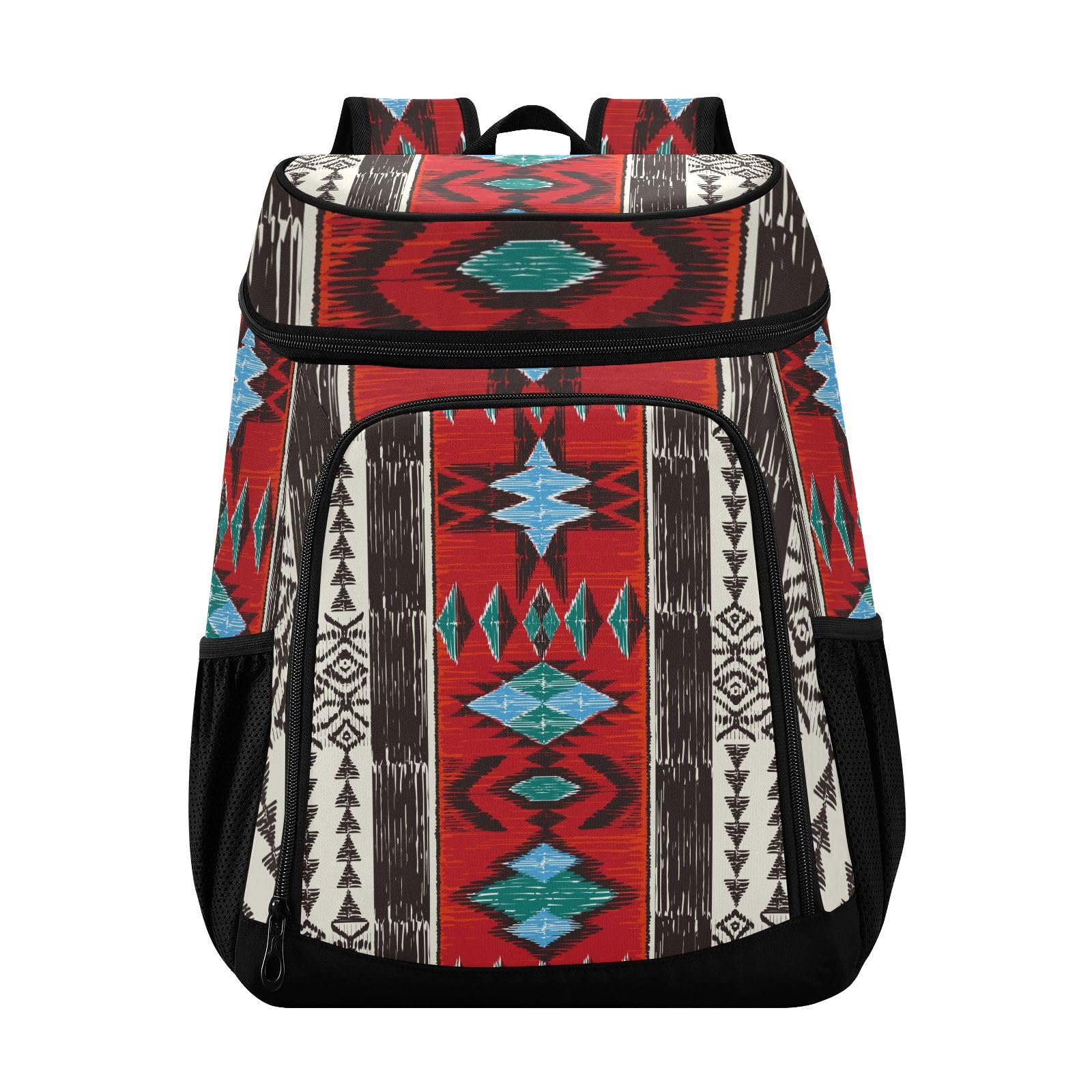 Red Aztec Bohemia Tribe Cooler Backpack Insulated Leak Proof Beach Cooler Bag 30 Cans Waterproof Lightweight Soft Lunch Picnic Hiking Camping Backpack Cooler for Men Women