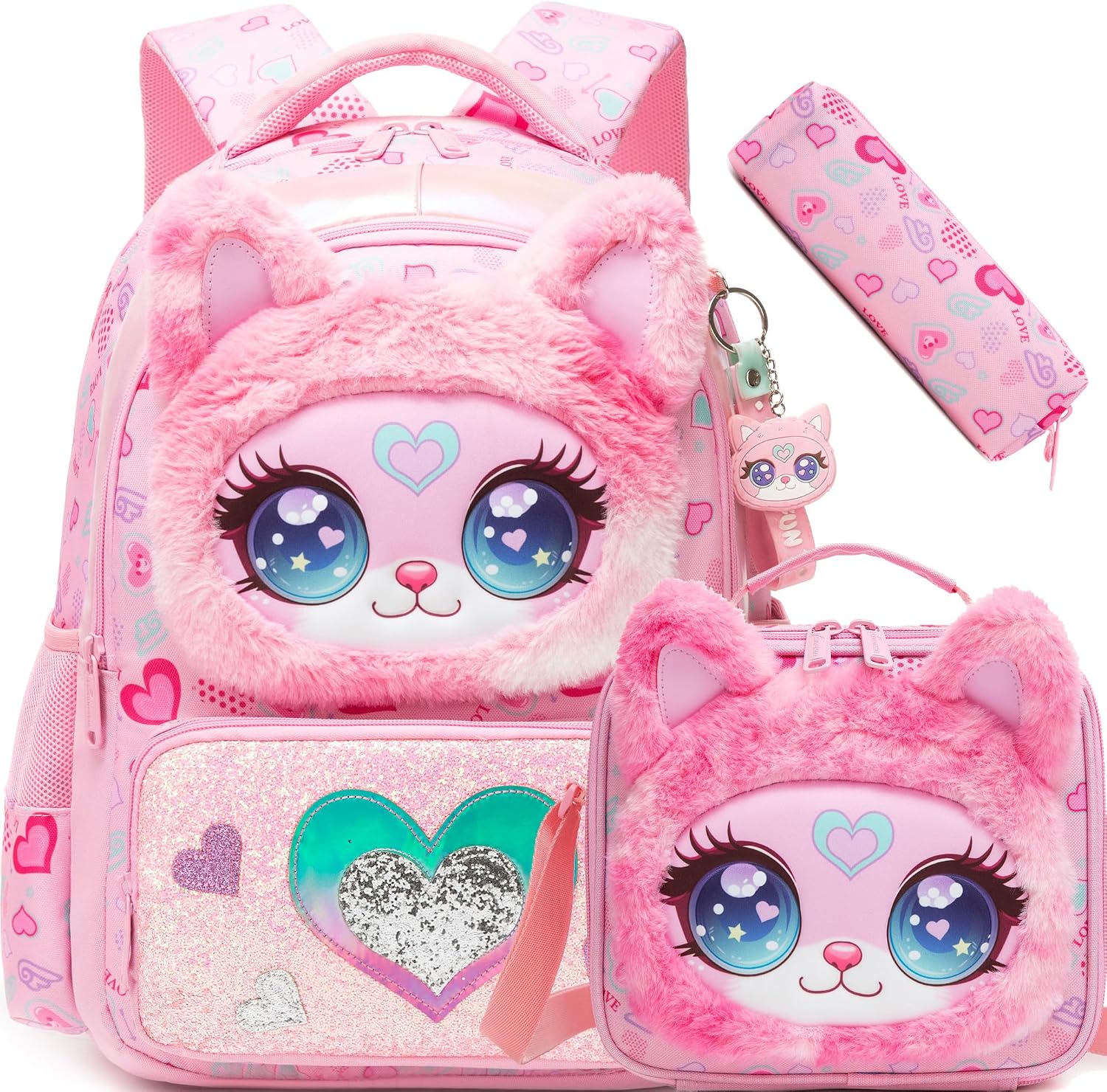 Meetbelify Backpack for Girls Backpacks with Lunch Box Pencil Case for Elementary Student Kids School Travel Bag for Girls Ages 6-8 Years Old Pink
