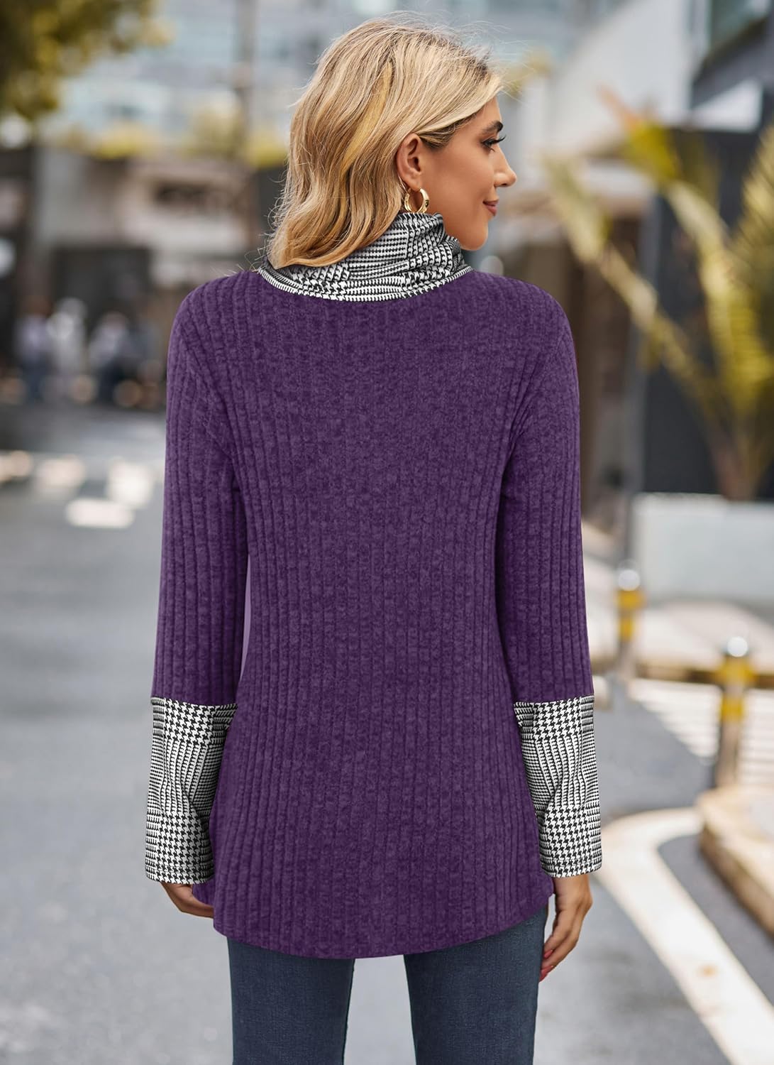 Miusey Women's Cowl Neck Pullover Sweaters Lightweight Long Sleeve Tunic Sweatshirts Asymmetric Hem Knit Sweater - Image 5