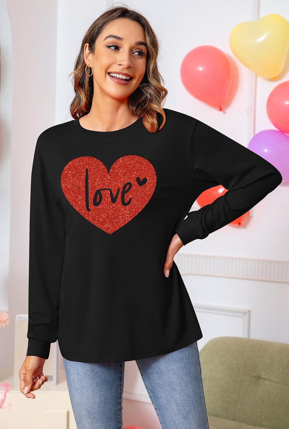 VVNTY Valentine Shirts for Women: Cute Love Graphic Tee Long Sleeve Heart Tops - Image 4