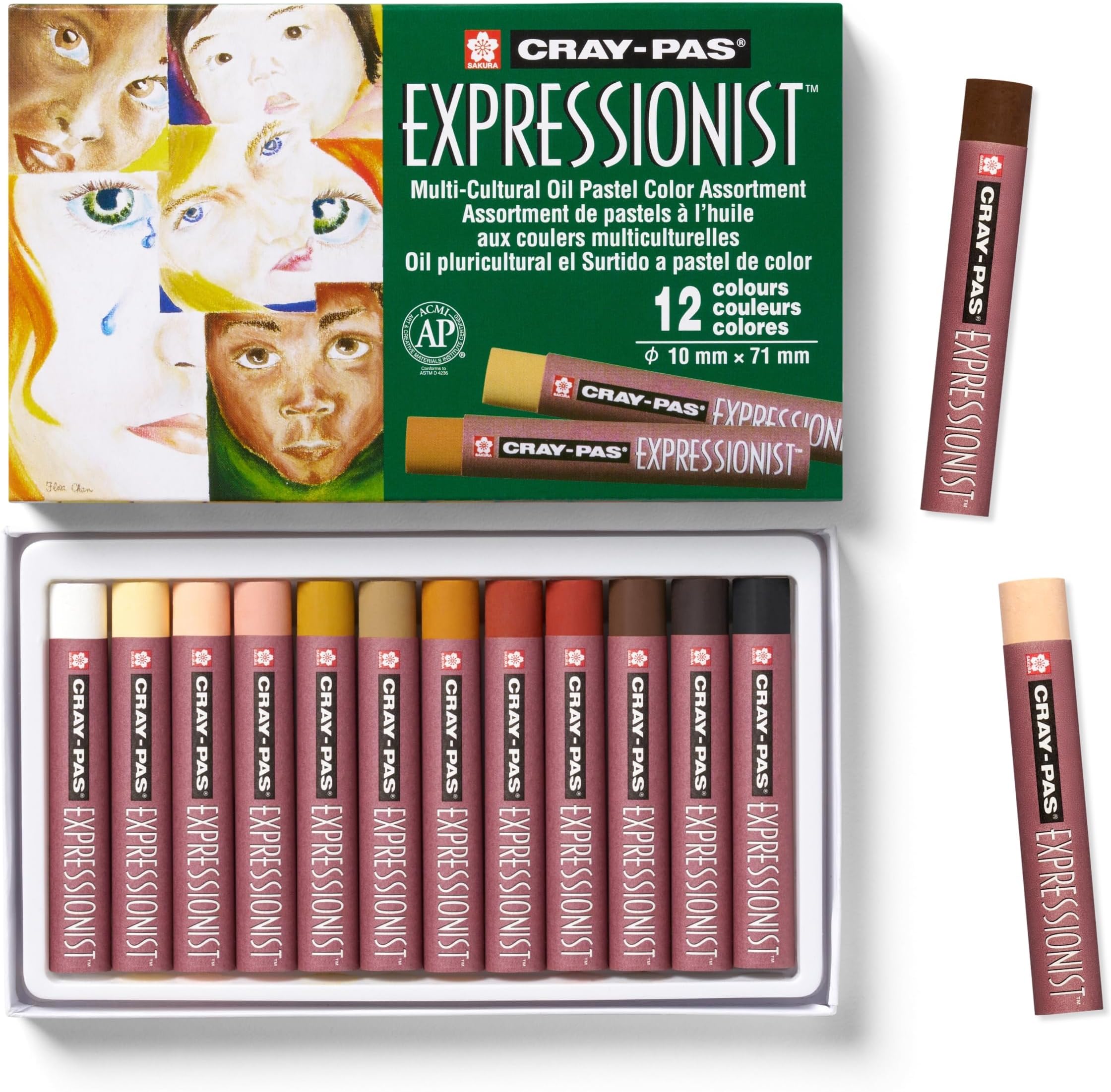 SAKURA Cray-Pas Expressionist Oil Pastels Set - 12 Multicultural Colours - Extra Fine Quality for Artists and Beginners