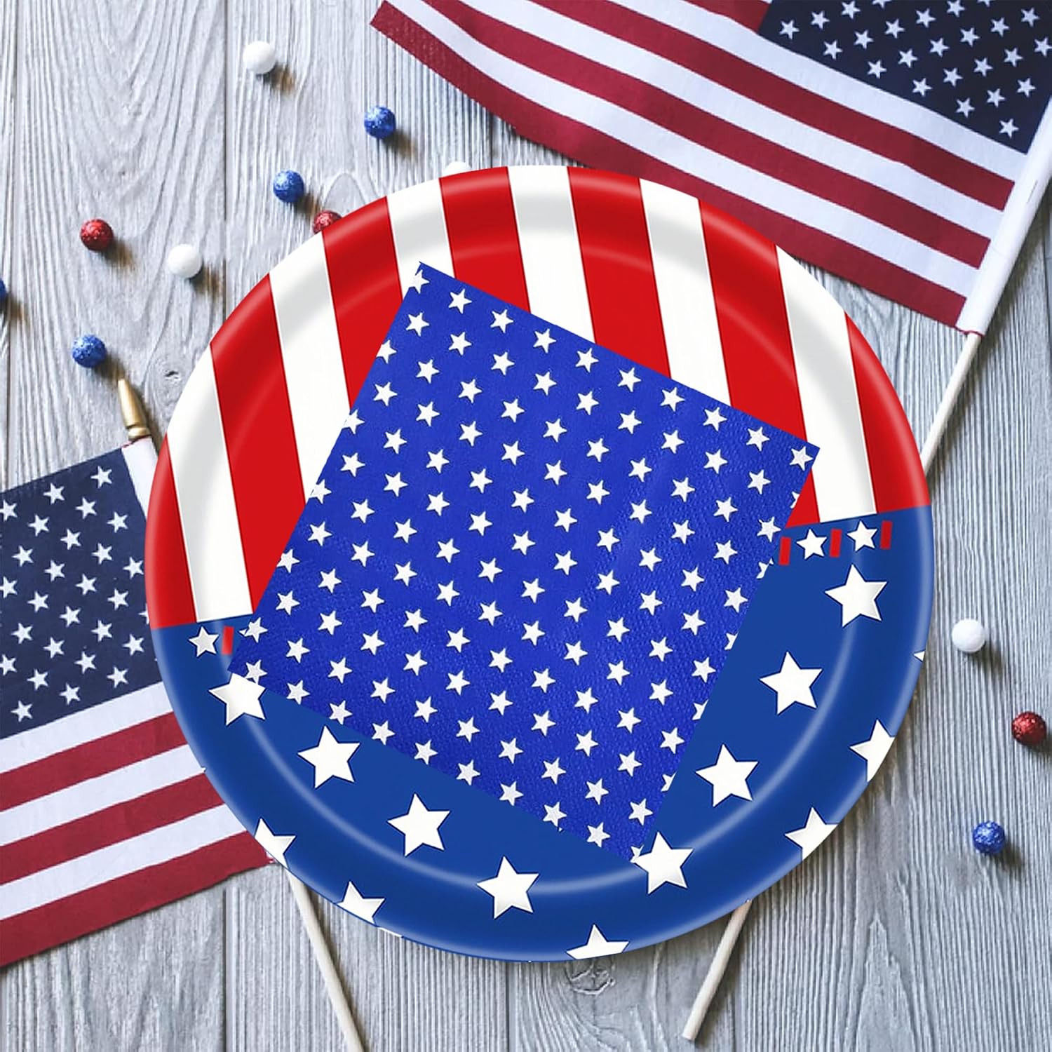 Serve 50,4th of July Party Supplies Set, Patriotic Party Decorations Sets,Includes 2 Tablecloth Dinner Plates, Napkins,Banner for Independence & Election Day Decorations