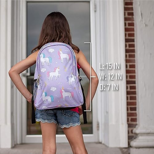 Miniatura 9 de Wildkin Paquete de mochila para niños de 15 pulgadas con bolsa de almuerzo (unicornio)