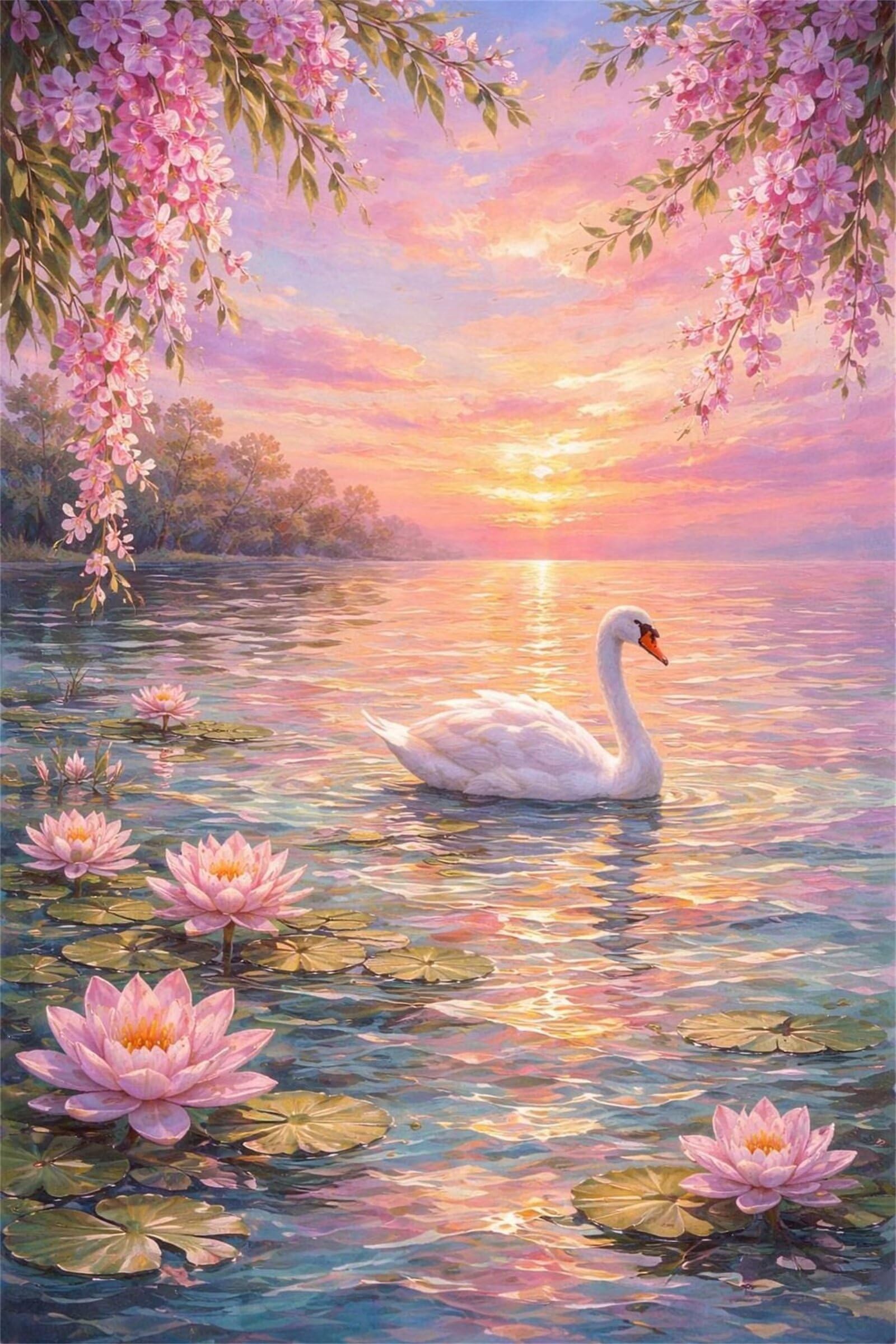 Umfarvt Luce del sole Diamond Painting Kit Completo, Round Pittura Diamante per Adulti, 65x85cm Il Lago dei Cigni Kit per Diamond Painting Fai Da Te, Antistress e Ideale come Regalo, Decorazione Casa