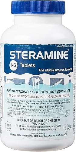 Steramine Tabletas desinfectantes cuaternarios - Estuche de 6 botellas - 150 tabletas desinfectantes por botella
