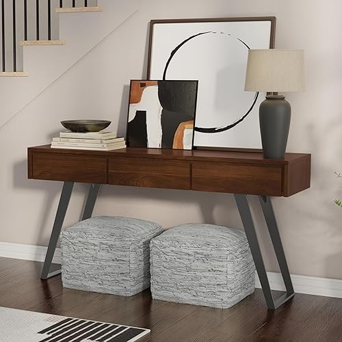 Miniatura 154 de SIMPLIHOME Lowry - Mesa auxiliar cuadrada de madera de acacia maciza y metal, de 22 pulgadas de ancho, moderna, industrial en marrón envejecido café