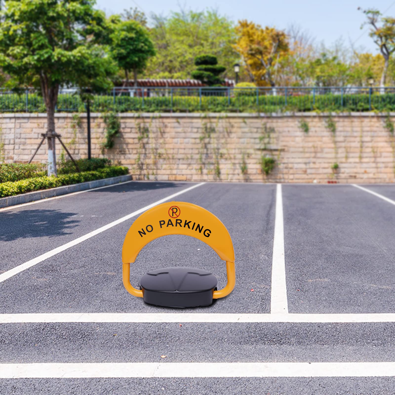 Barrière de parking électrique jaune avec télécommande de 30 m, pliable et poteau de stationnement automatique, pour anti-collision, contrôle à distance alarme automatique