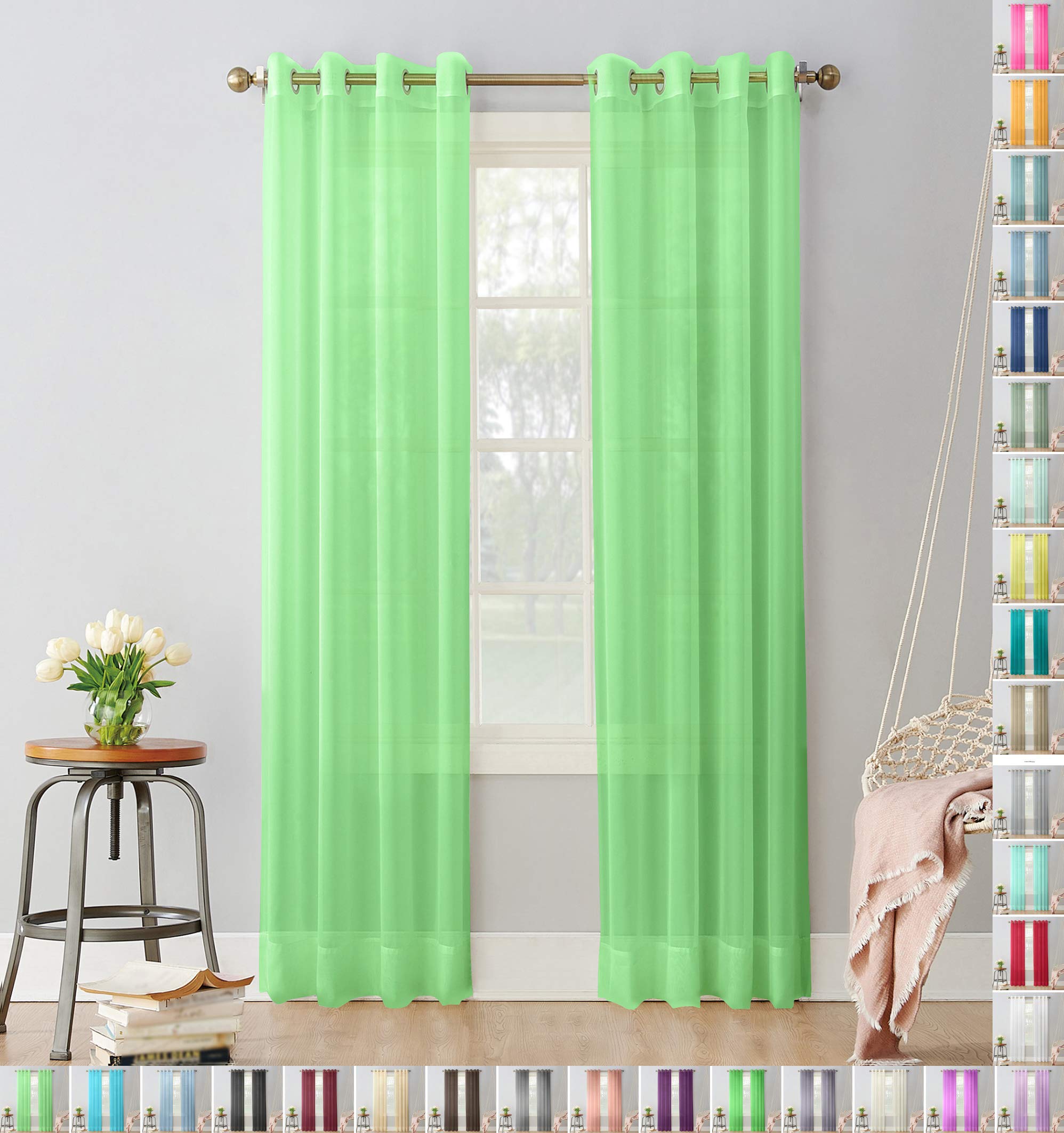 Megachest pair of sheer voile RING top (lime, 56" wideX81 drop(W142cmXH206cm))