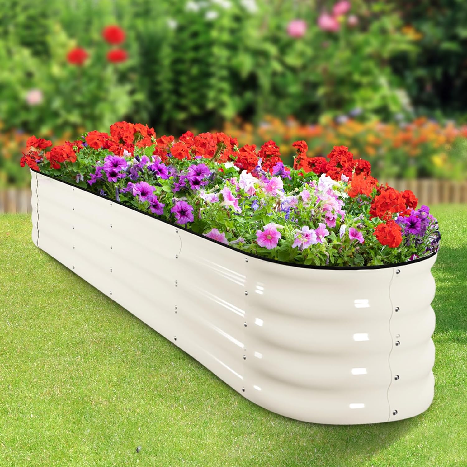IDZO Galvanized Steel Raised Garden Beds 8x2x1.4 Ft with 7 Coating Layers, 12 Shape Options Large Modular Metal Raised Garden Bed Outdoor for Vegetables, Herbs, Flower - Ivory