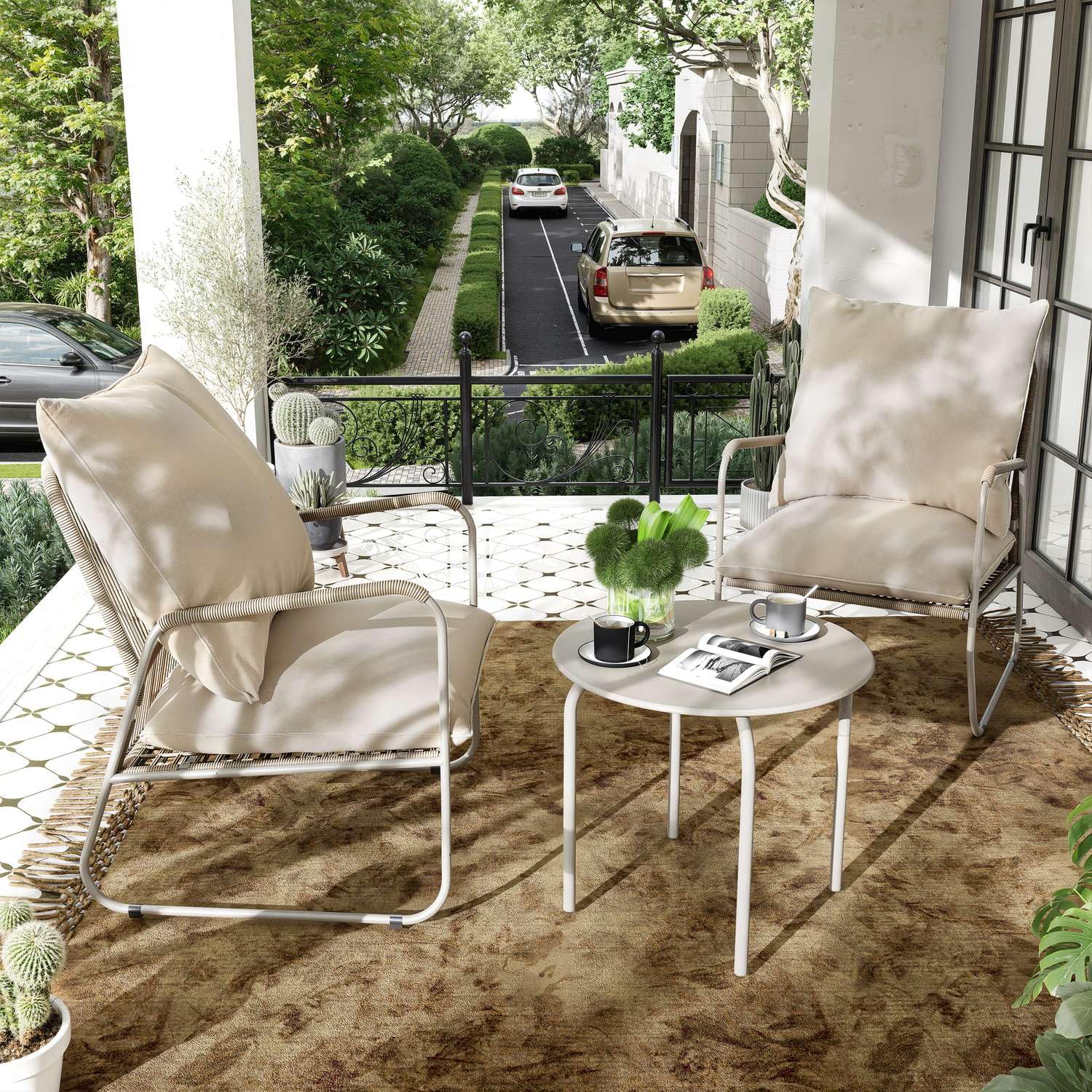 2026 Aufwertung 7 teilige Gartenmöbel-Set, Wetterfeste Außen-Sitzgruppe & Terrassemöbel, Balkonmöbel aus Atmungsaktive PE-Rattan Gartenstühle mit Kissen & Runder Couchtisch, für Garten,Balkon,Terrasse