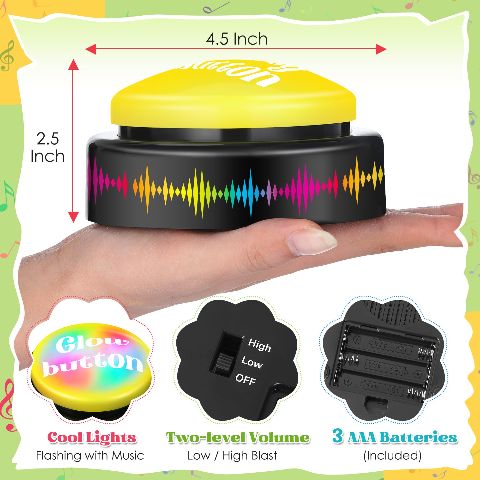 Feekoon 2 Stück Tanzparty-Taste, spielt 10 EDM-Tracks ab, 30 Sekunden leuchtende Tanzbomben-Taste mit Batterien, lustiges Gag-Geschenk für Büro, Klassenzimmer, Lehrer, Kollegen und Freunde