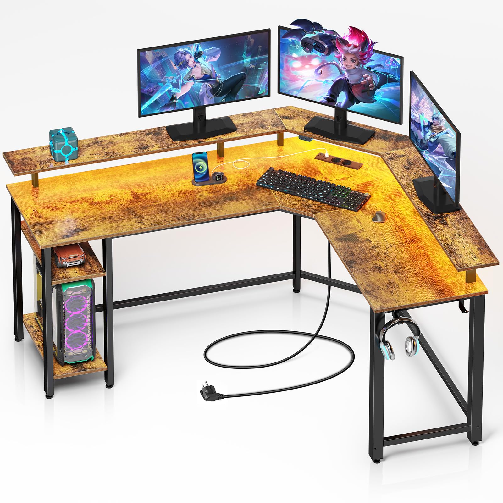 L Schreibtisch Rolanstar L-Form Schreibtisch Mit LE Produktbild-Vorschau 3