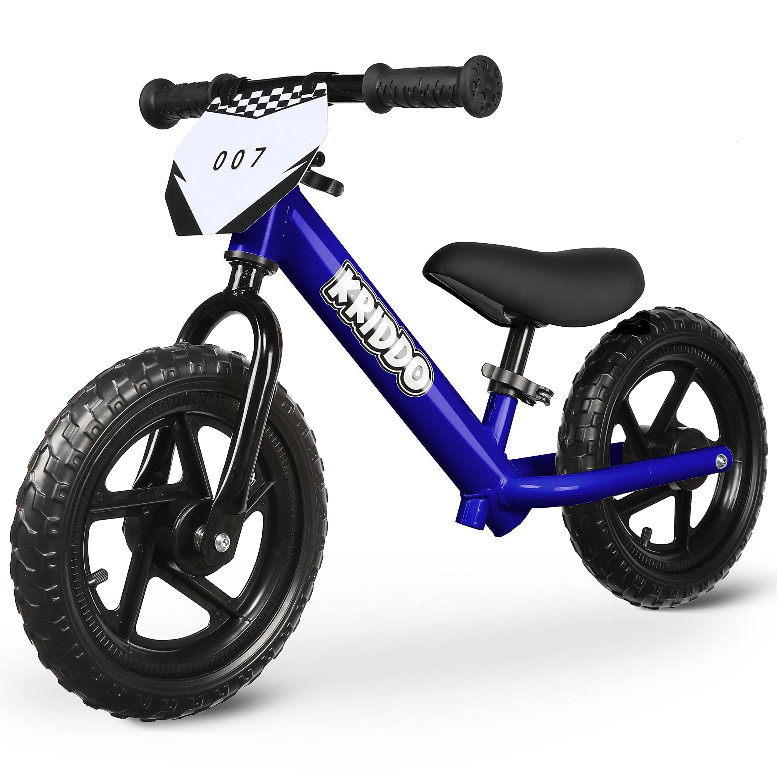 Photo 1 of KRIDDO Toddler Balance Bike 2 Year Old, Age 18 Months to 5 Years Old, 12 Inch Push Bicycle with Customize Plate (3 Sets of Stickers Included), Steady Balancing, Gift Bike for 2-3 Boys Girls, Blue