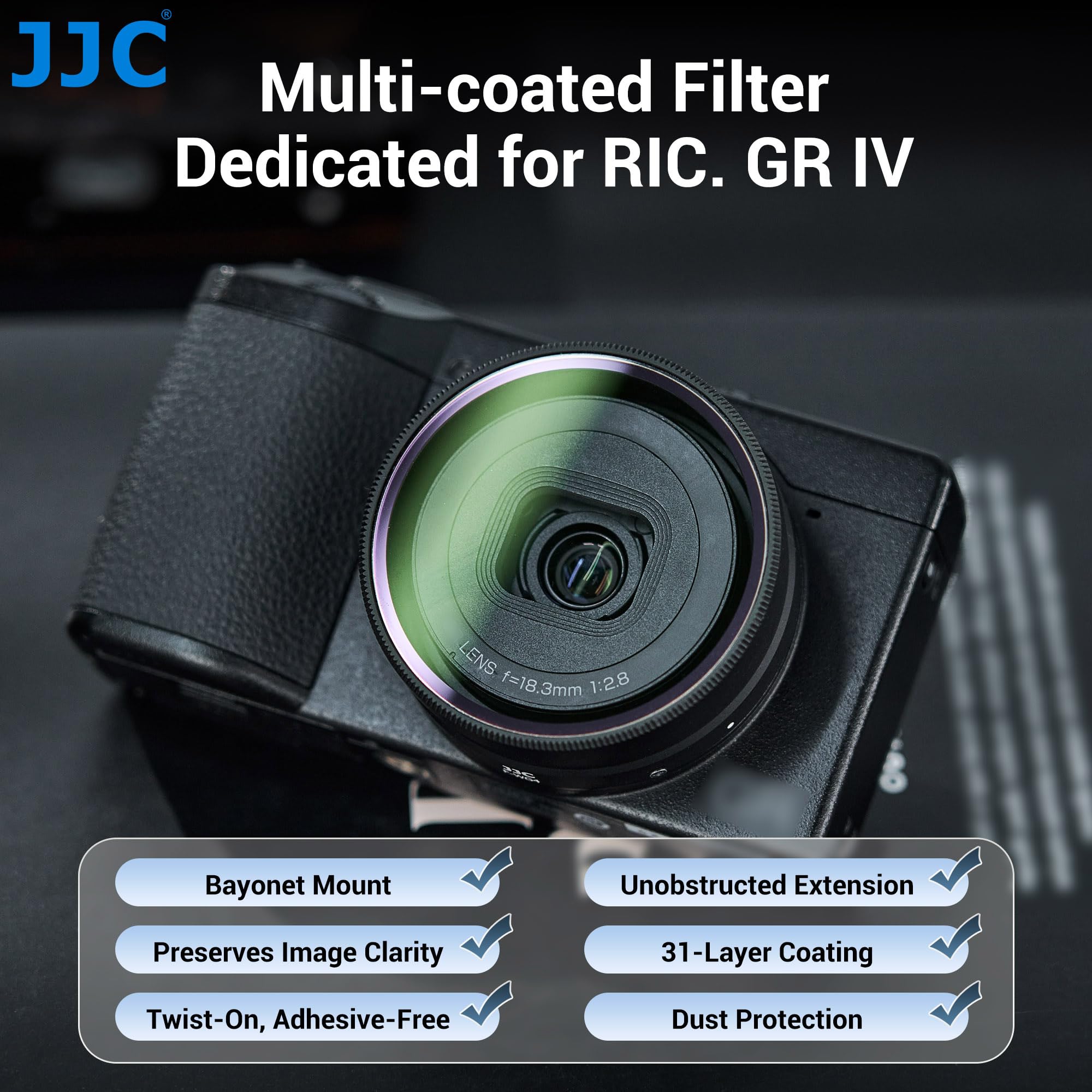 JJC Filtro UV in metallo L39 compatibile con Ricoh GR IV, GR4 HDF, GR IV monocromatico, rivestimento composito a 31 strati (AR + L39 + impermeabile), 99,5% di trasmissione luminosa, anti-polvere e