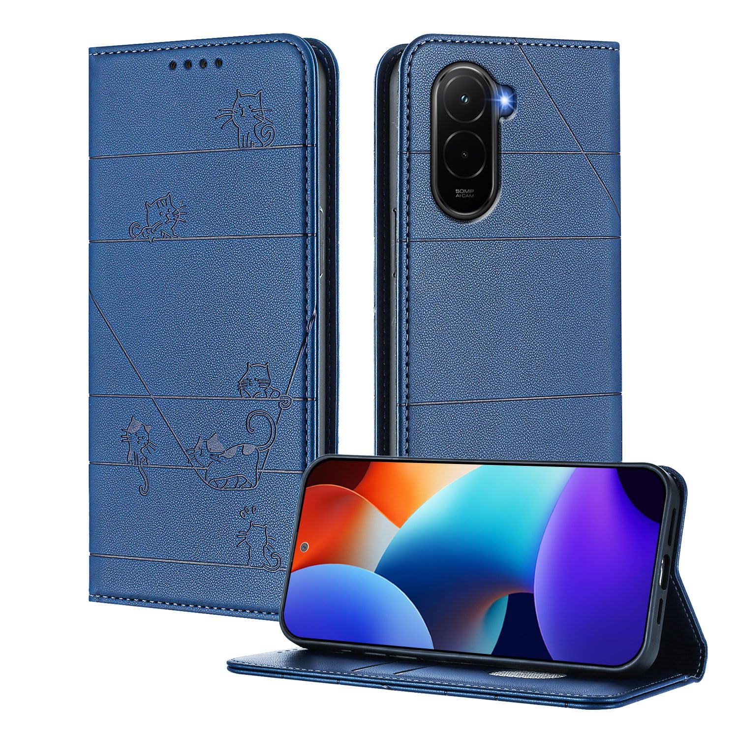 GOKEN Cover per Xiaomi Redmi 13C / Poco C65, Custodia Flip TPU/PU Portafoglio Pelle con Stand/Carte Slot, Chiusura Magnetica 3D Rosa Telefono Case Custodie, Rosso