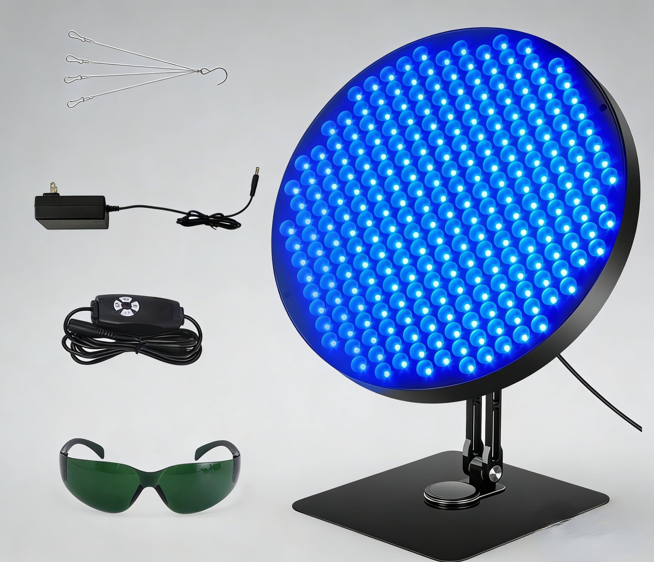 Niebieski panel świetlny do użytku domowego, niebieskie światło LED z regulowanym stojakiem, pilot zdalnego sterowania, okulary ochronne i zestaw do zawieszania, przenośna lampa z niebieskim światłem