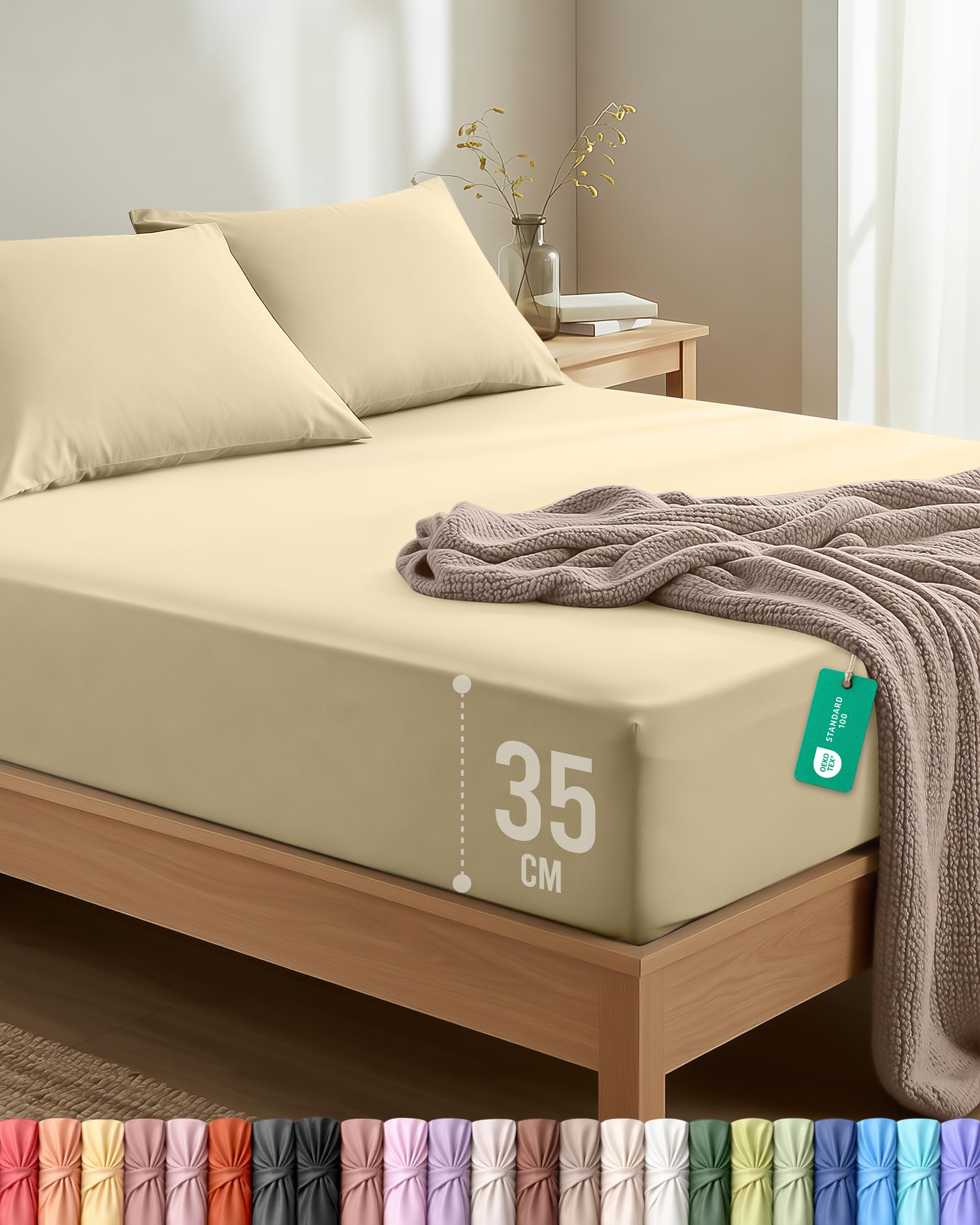 Utopia Bedding Double Fitted Sheet with 2 Pillow Cases (50x75cm), Beige - Deep Pocket (35 cm) - Bed Sheets Set - OEKO-TEX Certified - Soft Brushed Microfibre — image 1
