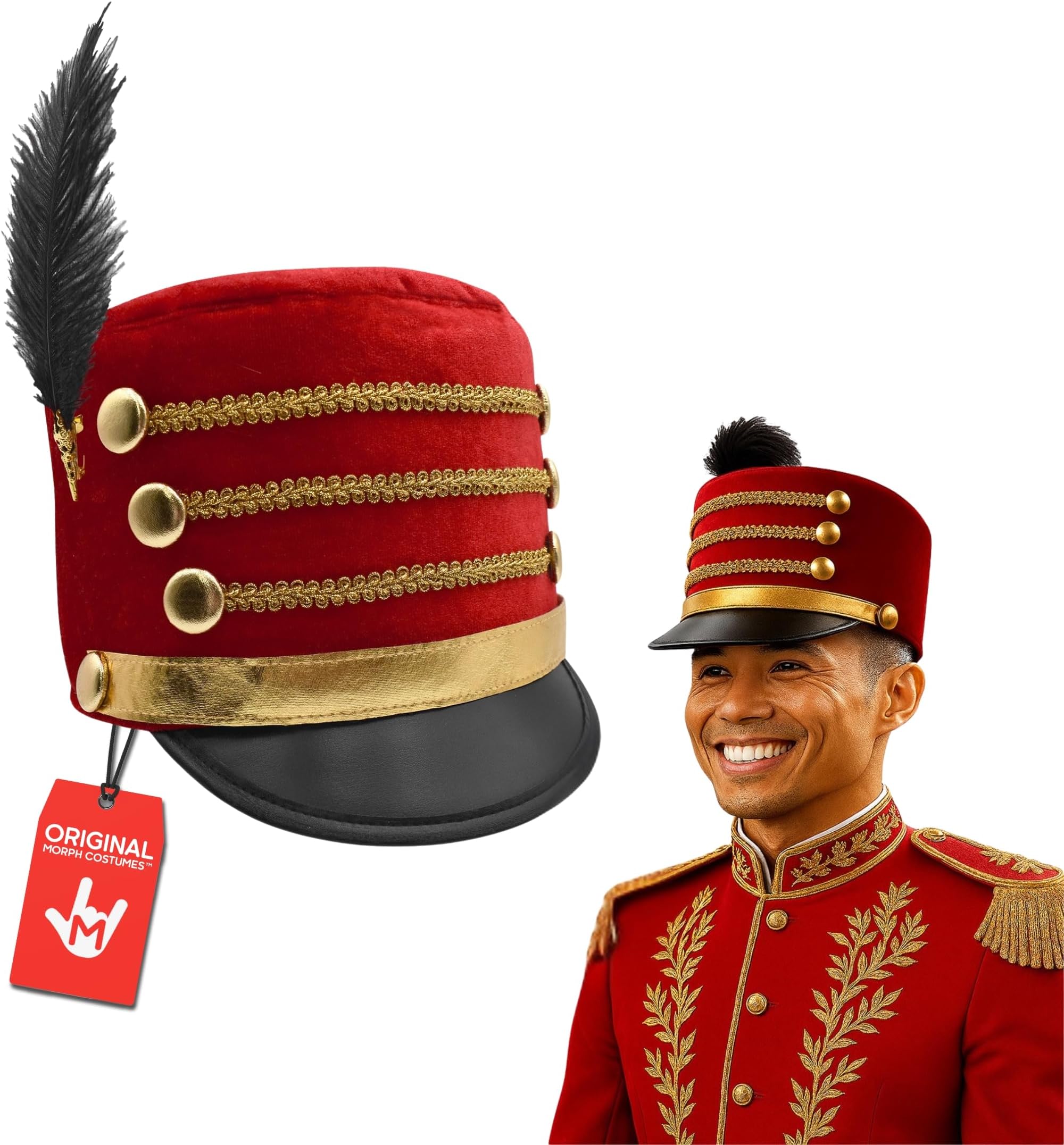 Nicky Bigs Novelties Majorette Ring Master Toy Soldier Drum Major Nutcracker Drummer Boy Costume Hat, Red/Black, One size