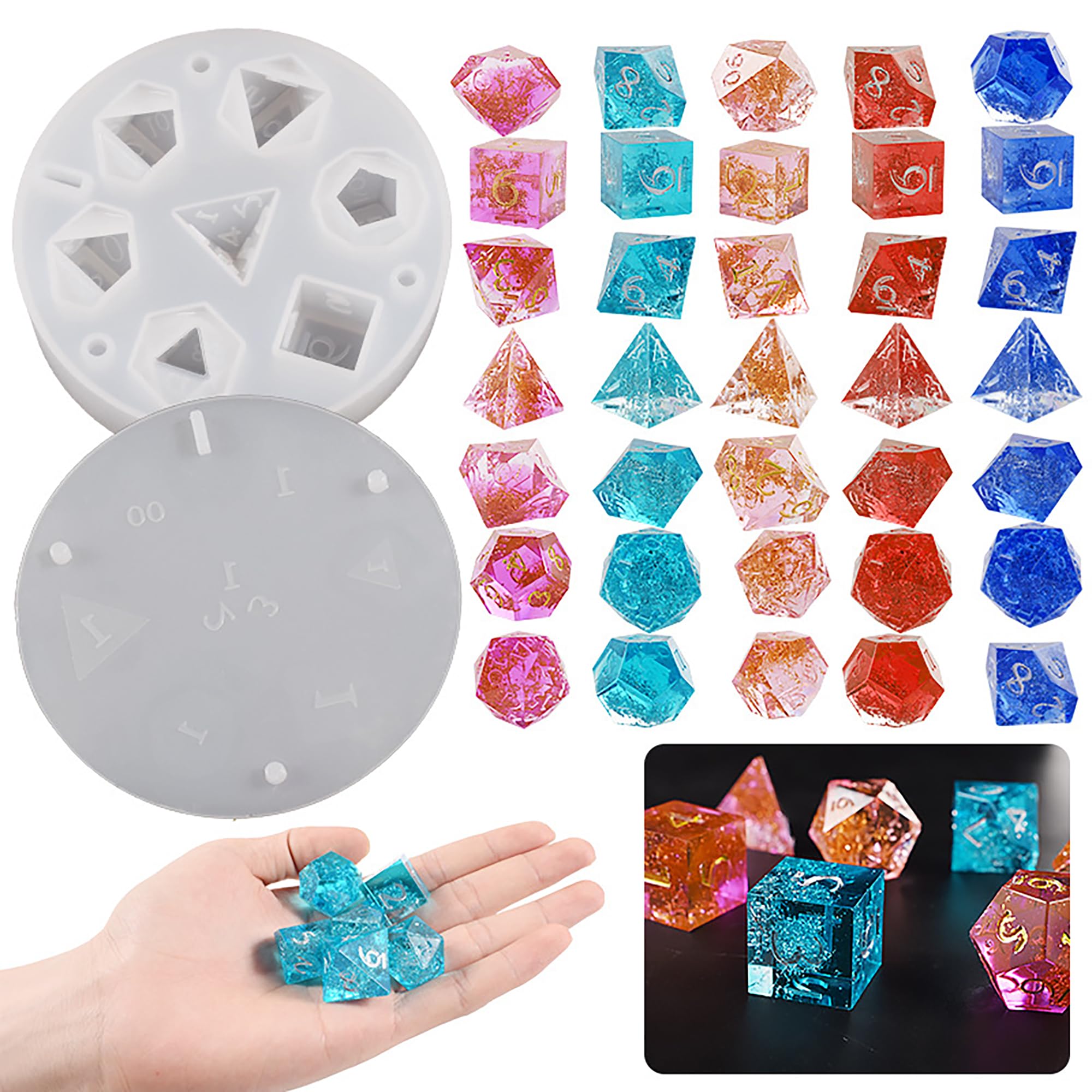 7 Cavities Dice Resin Mold - Resin Casting Silicone Molds for Home Decor & Candle Making Wave Spiral Mold