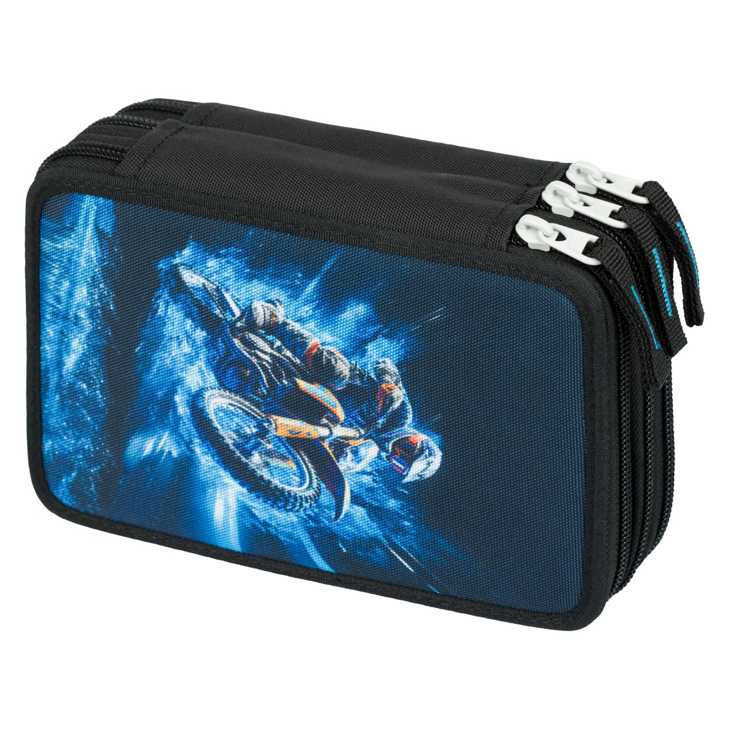 Baagl Astuccio A 3 Scomparti Per Ragazzi E Ragazze, Astuccio Per Cancelleria, Materiale Scolastico, Astuccio Per La Scuola, Moto., 20 X 13 X 9 Cm-image