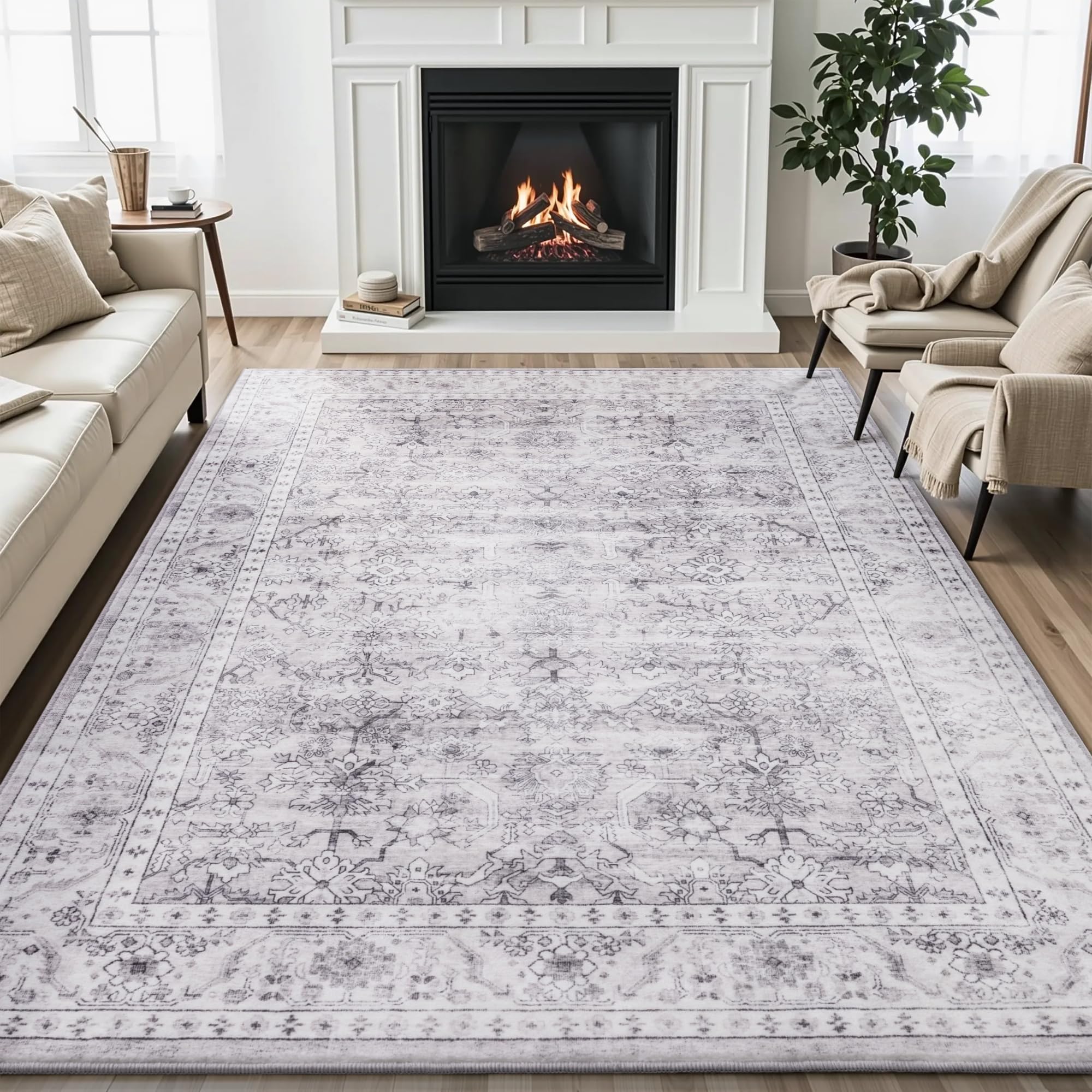 Tapis vintage lavable en machine et résistant aux taches