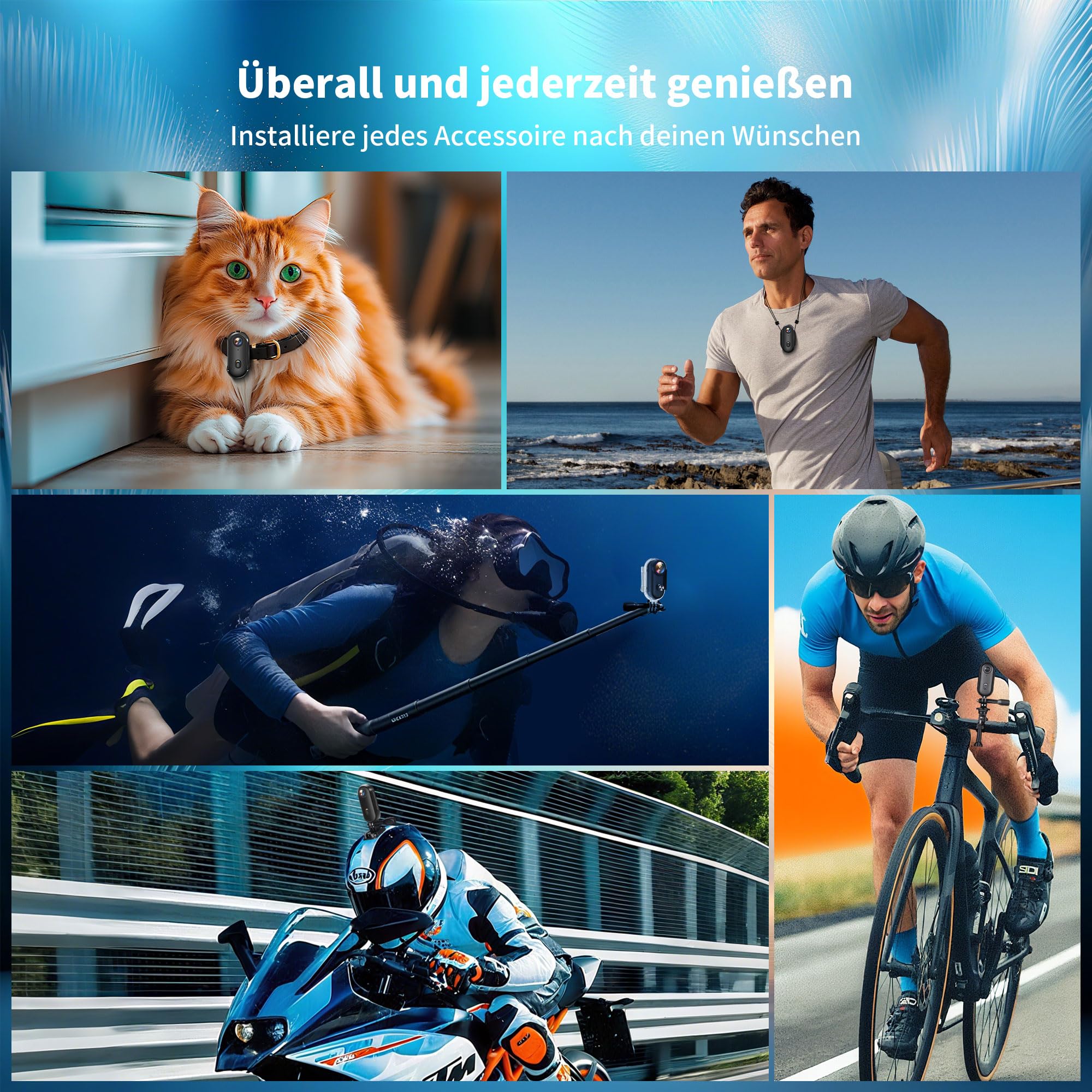Action Cam 1080P WiFi, Bodycam Körperkamera Mini, 360° Action Kamera, Sportkamera Wasserdicht bis 30M, Multifunctional Accessories, Vlog Kamera, Helmkamera Motorrad, Schwarz