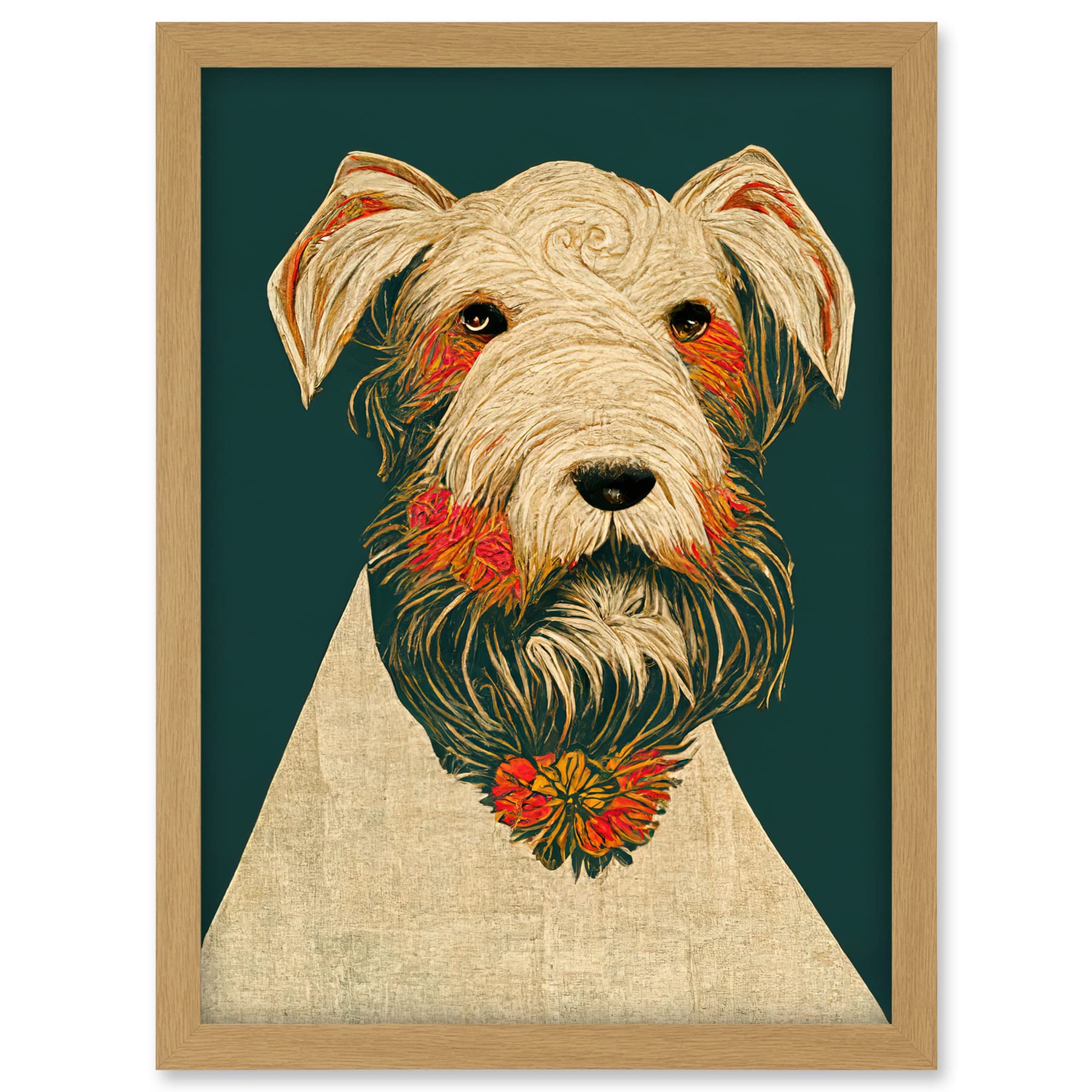 Doppelganger33 LTD Teal Orange Scottie Dog Flowers William Morris Style Dog Artwork Framed A3 Wall Art Print