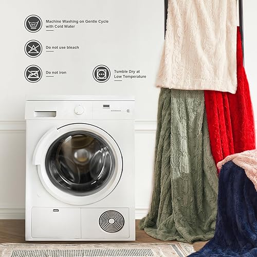 Miniatura 3 de Manta de piel sintética tamaño individual para cama, color verde salvia de 60 x 80 pulgadas, forro polar sherpa, reversible, suave, esponjosa,