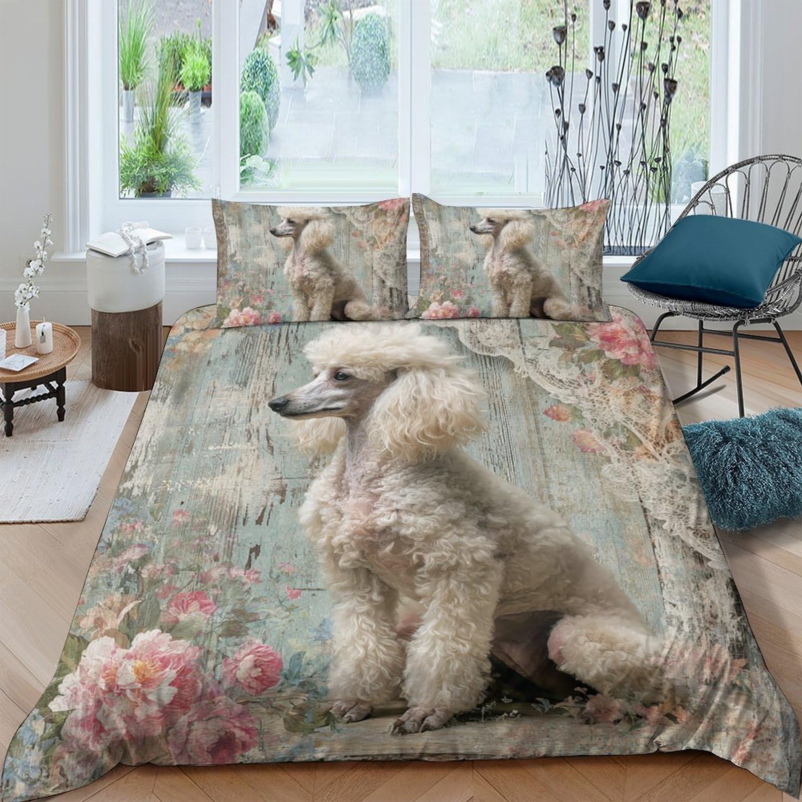 Ctjqhvkz Style-4 3D Printed Elegant Poodle Fitted Sheet Microfiber Soft Floral Mattress Cover For Bedroom Guest Room Decor Protection Single（135X200cm）