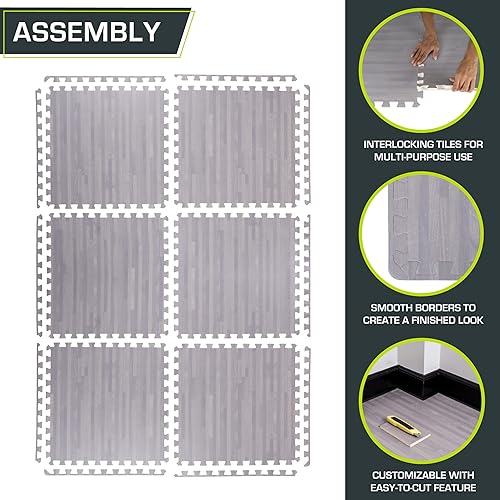 Miniatura 6 de ProsourceFit Tapete de rompecabezas de grano de madera de 12 pulgadas, 6 azulejos de espuma EVA entrelazados (24 pies cuadrados) para equipos de