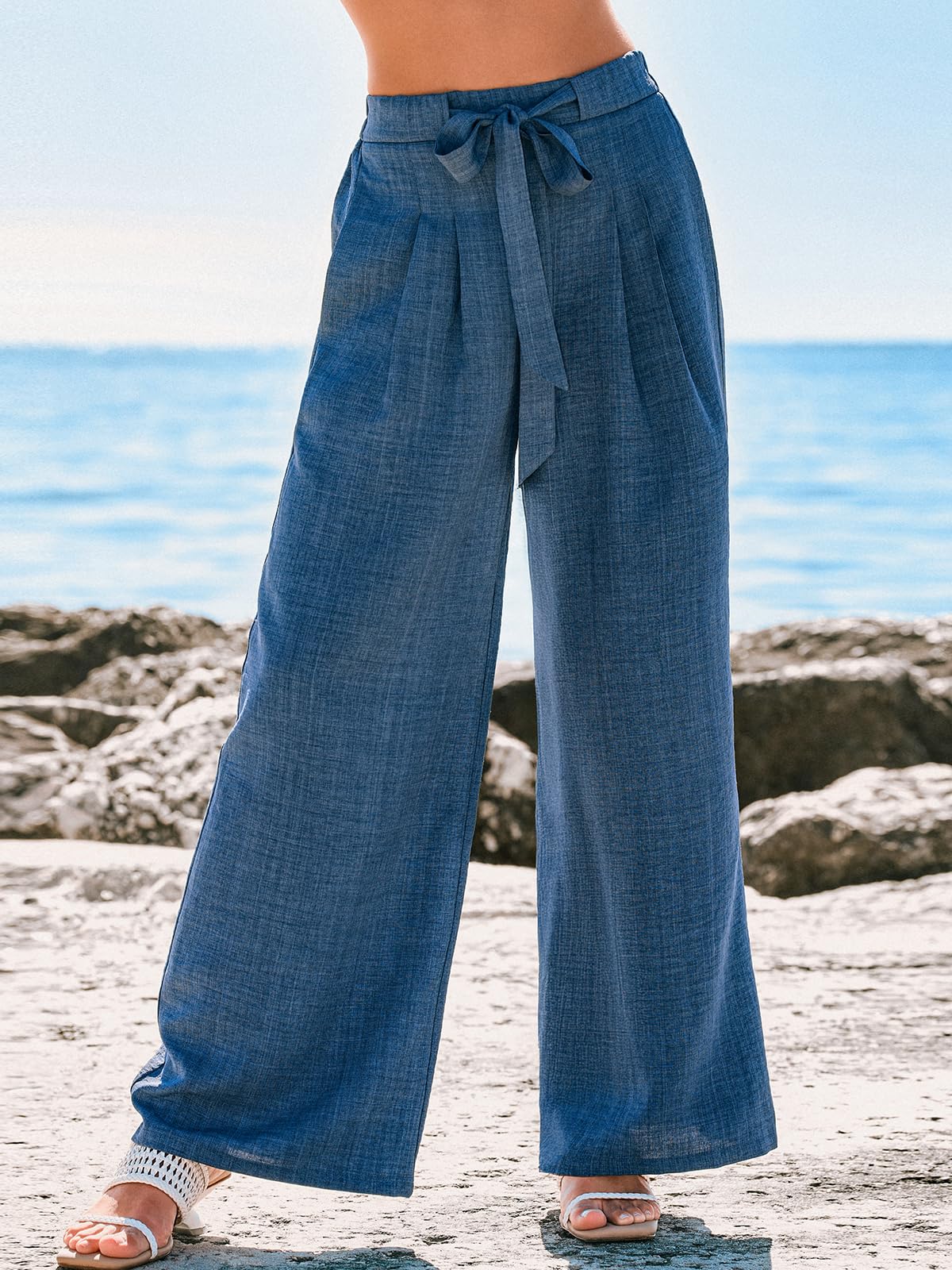 CUPSHE Palazzo Hose Damen mit hohem Bund, weitem Bein und Bindegürtel